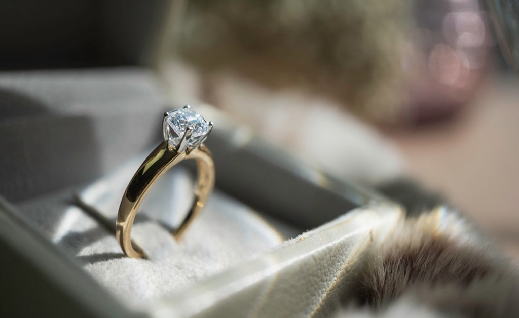 an Engagement Ring with a center white diamond