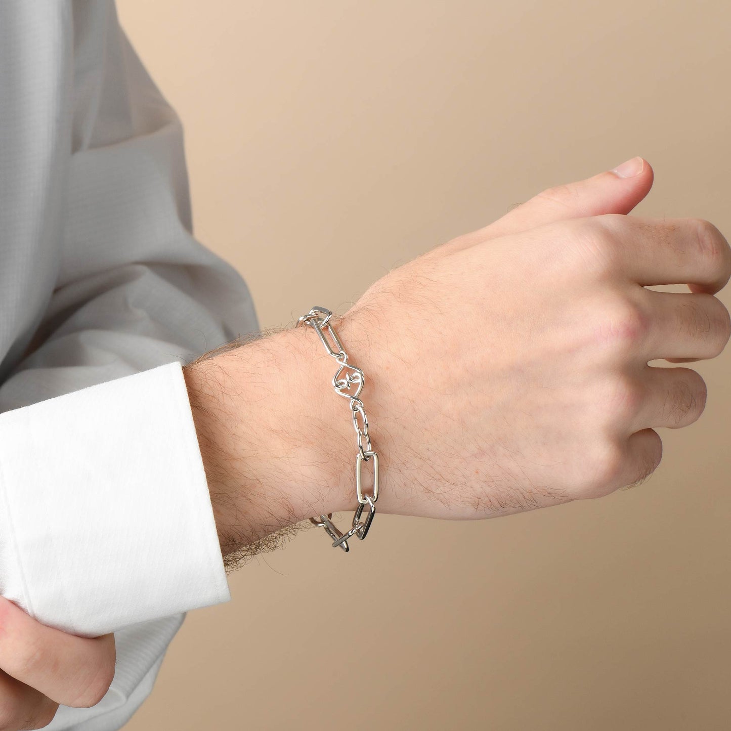 Silver Paper Clip Bracelet | 7.5" Sterling Silver Paperclip Bracelet with White Sapphires