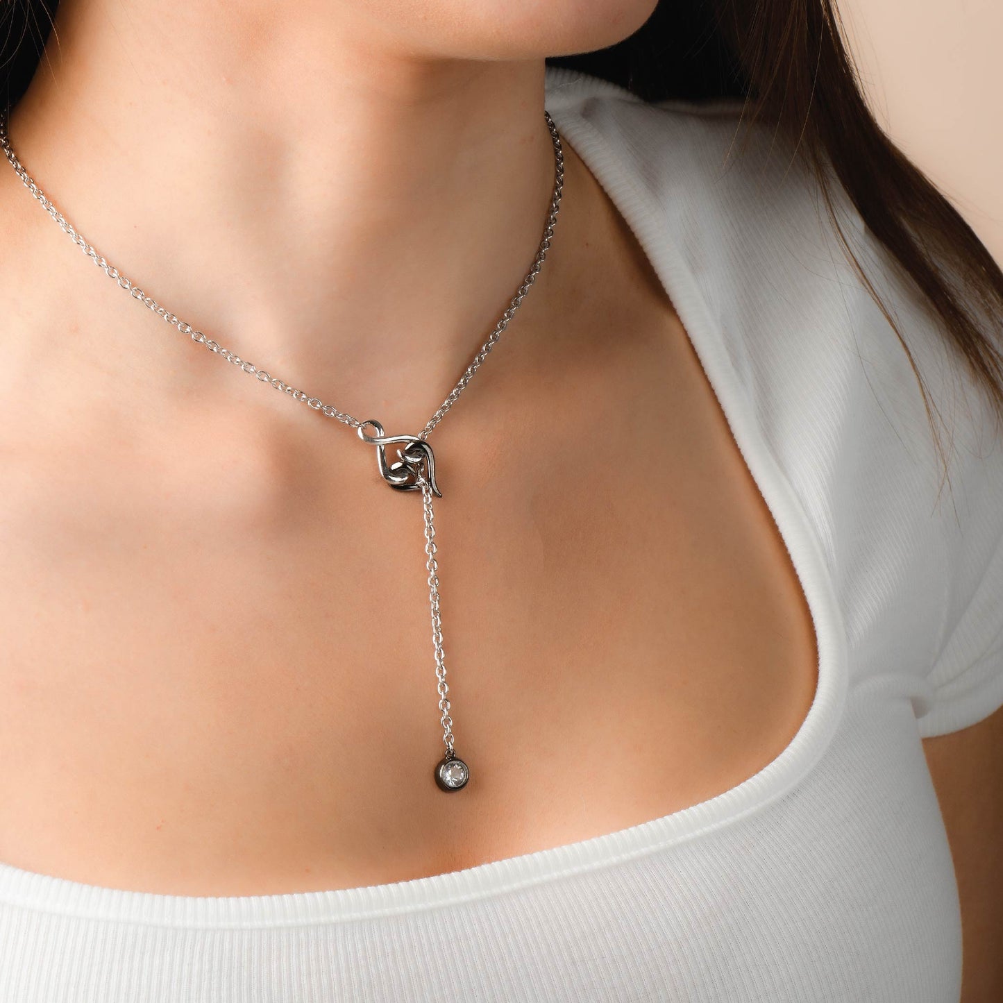 Sterling Silver Black Silver White Sapphire Heart Y Necklace