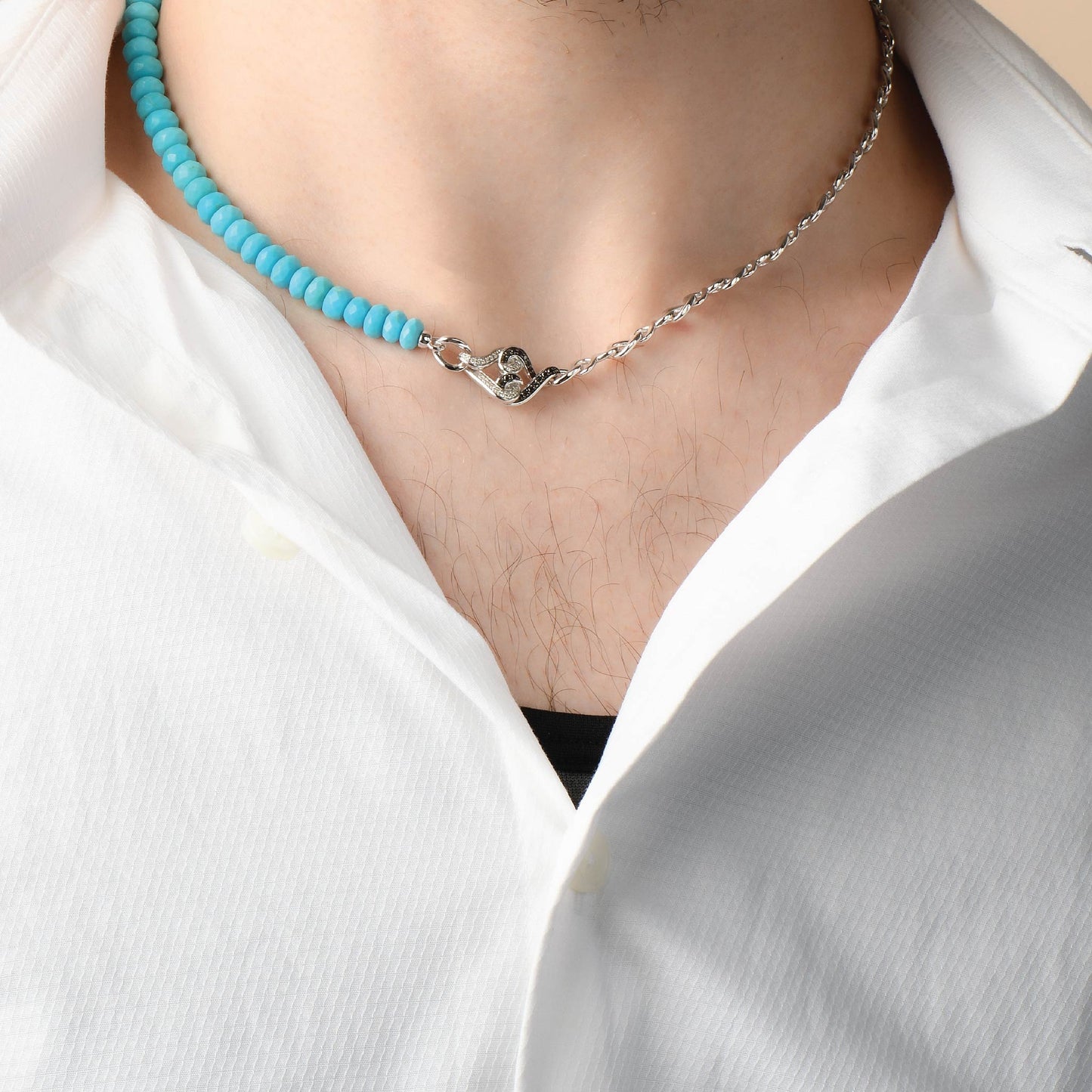 Turquoise Necklace | Sterling Silver Turquoise Black & White Sapphires Necklace