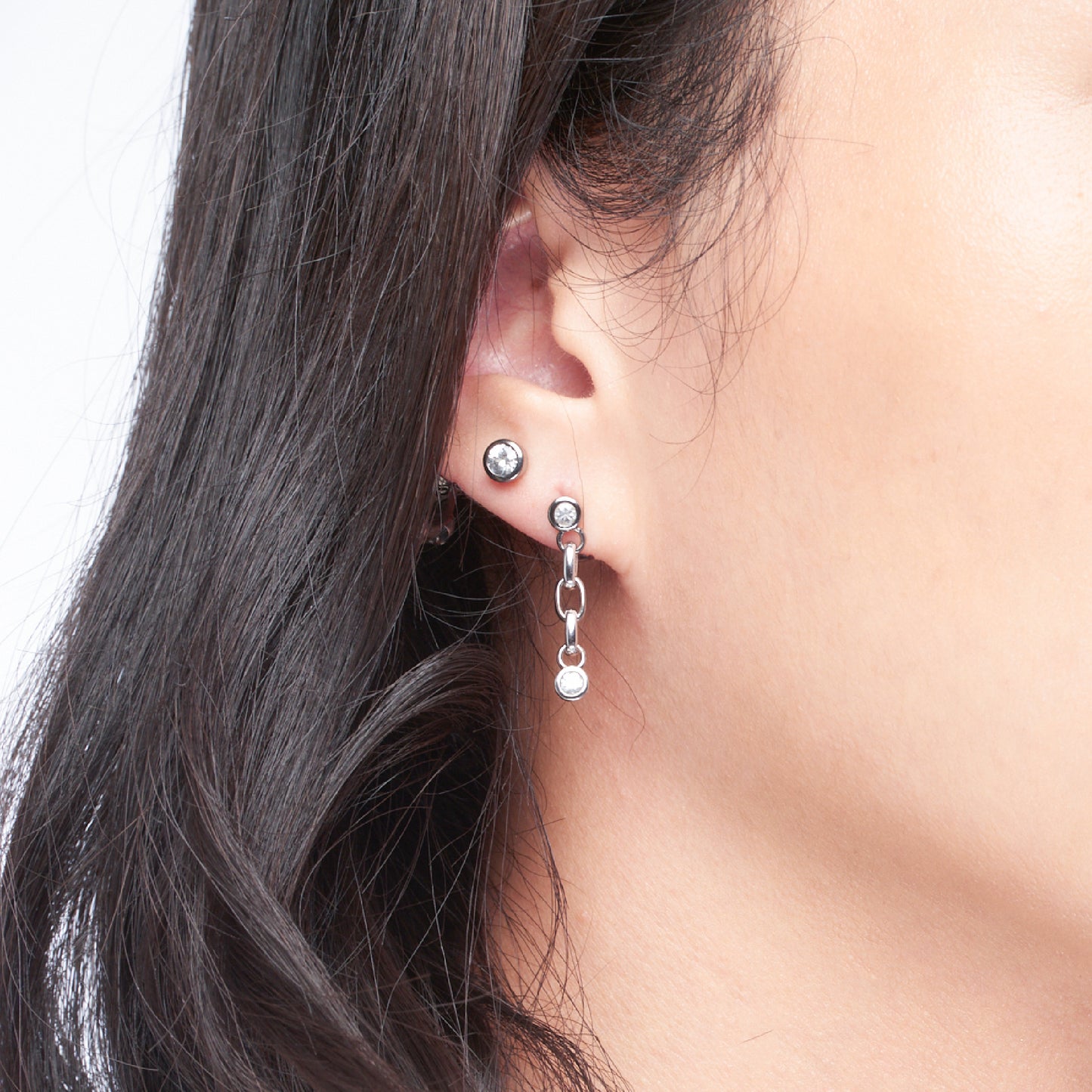 White Sapphire Earrings | Sterling Silver White Sapphire Chain Earrings