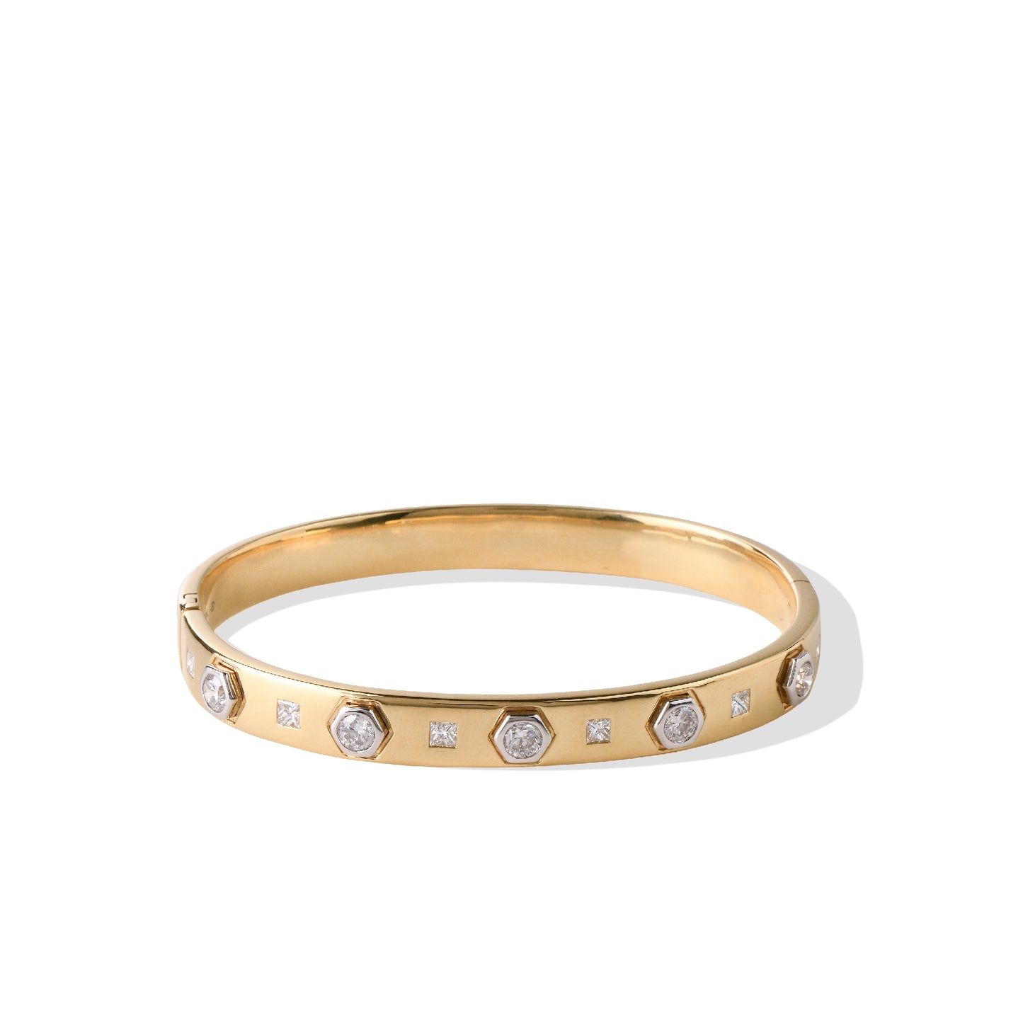 Solid Gold Natural White Diamond Princess Modern Love Bangle Bracelet