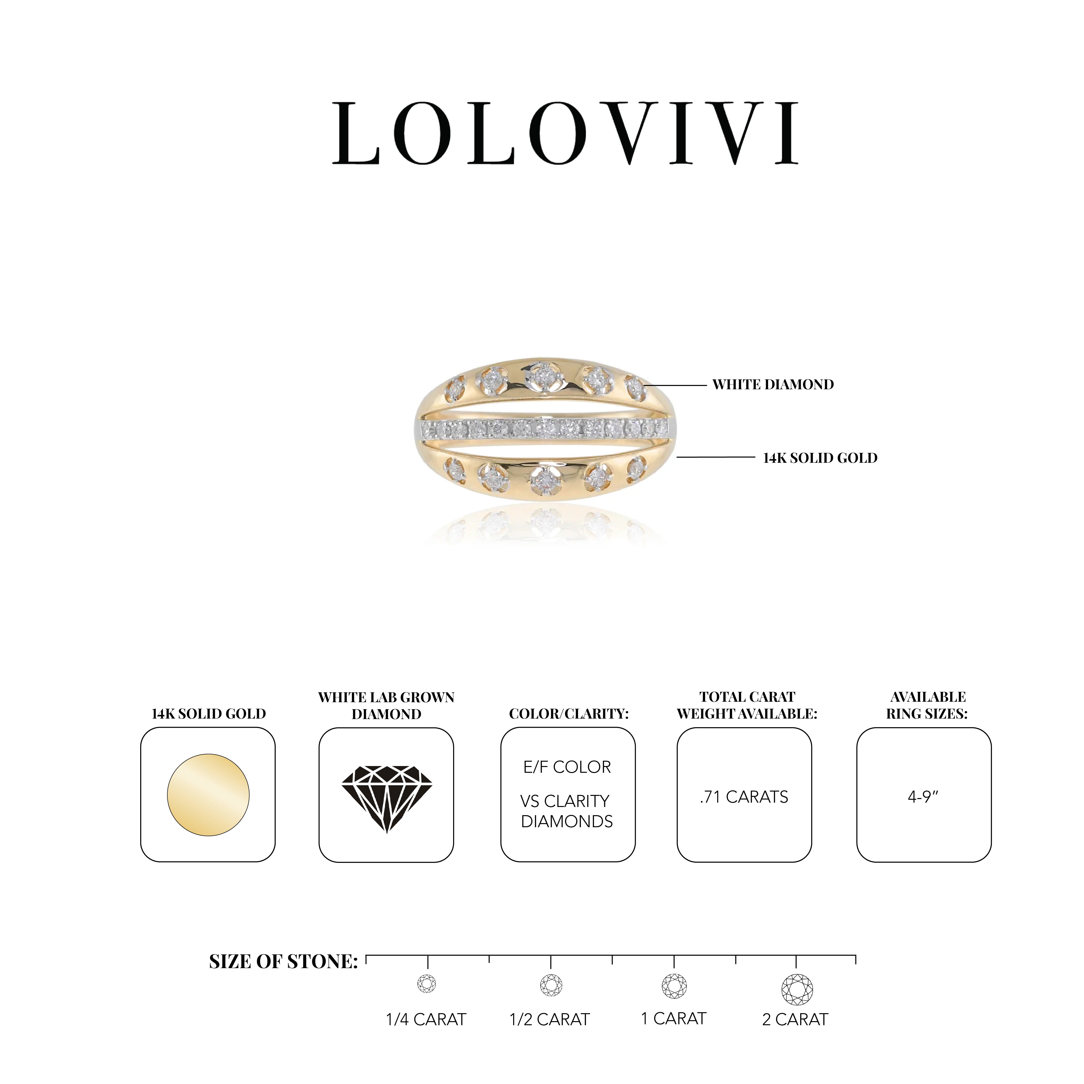 14K solid gold ring with white diamonds, featuring a sleek band design.