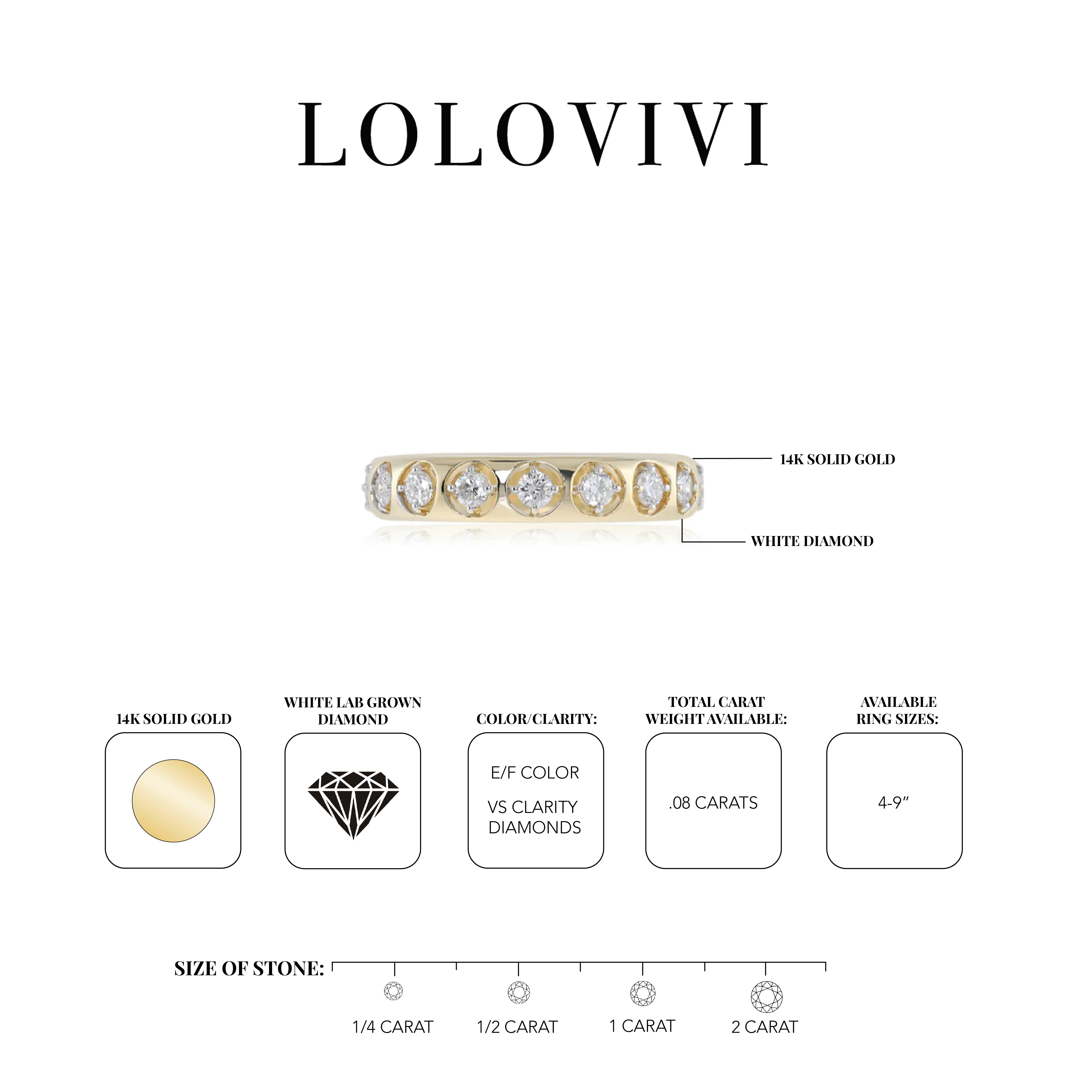 14K solid gold ring with white lab-grown diamonds, elegant and stackable.