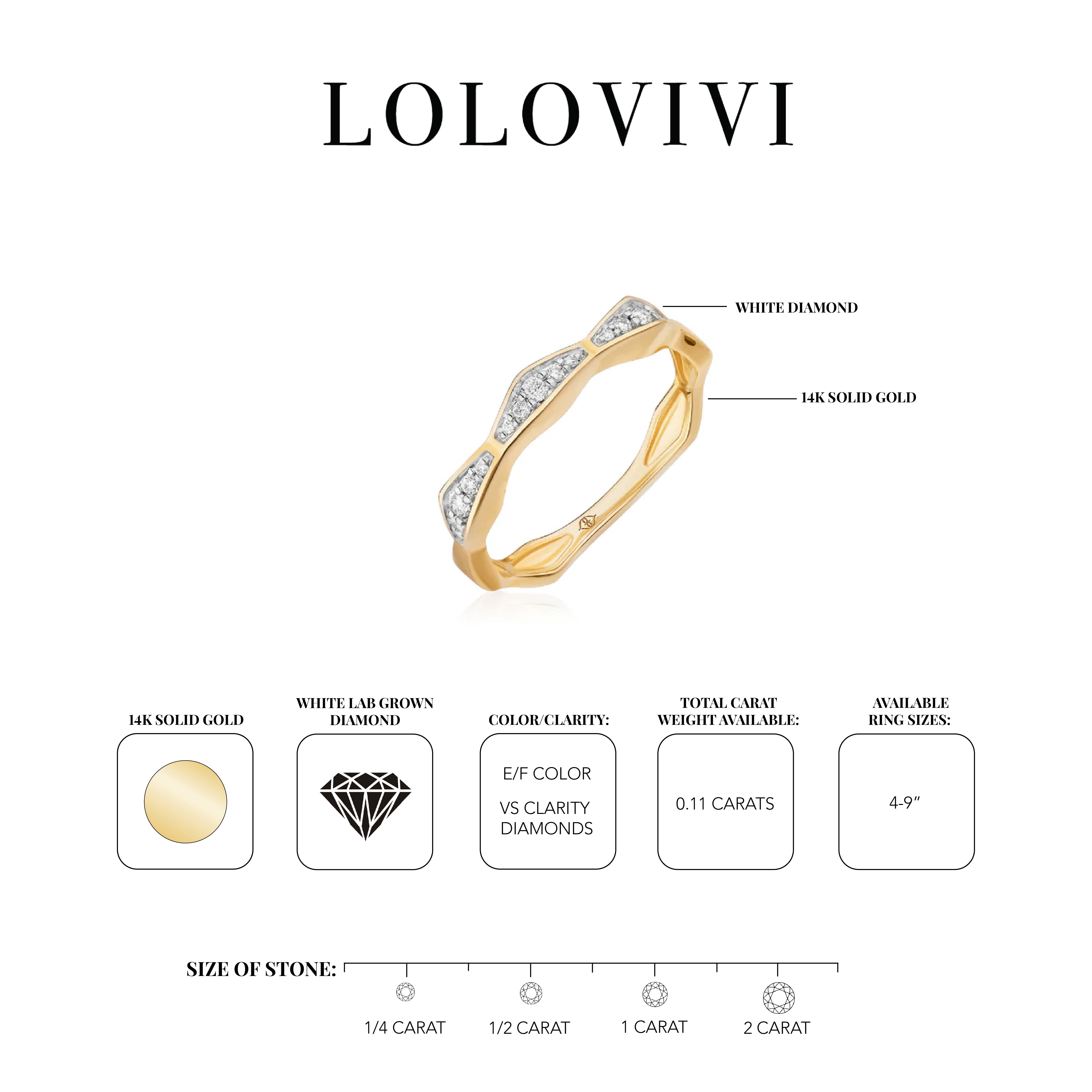14K solid gold ring with lab-grown white diamonds in a stackable design.