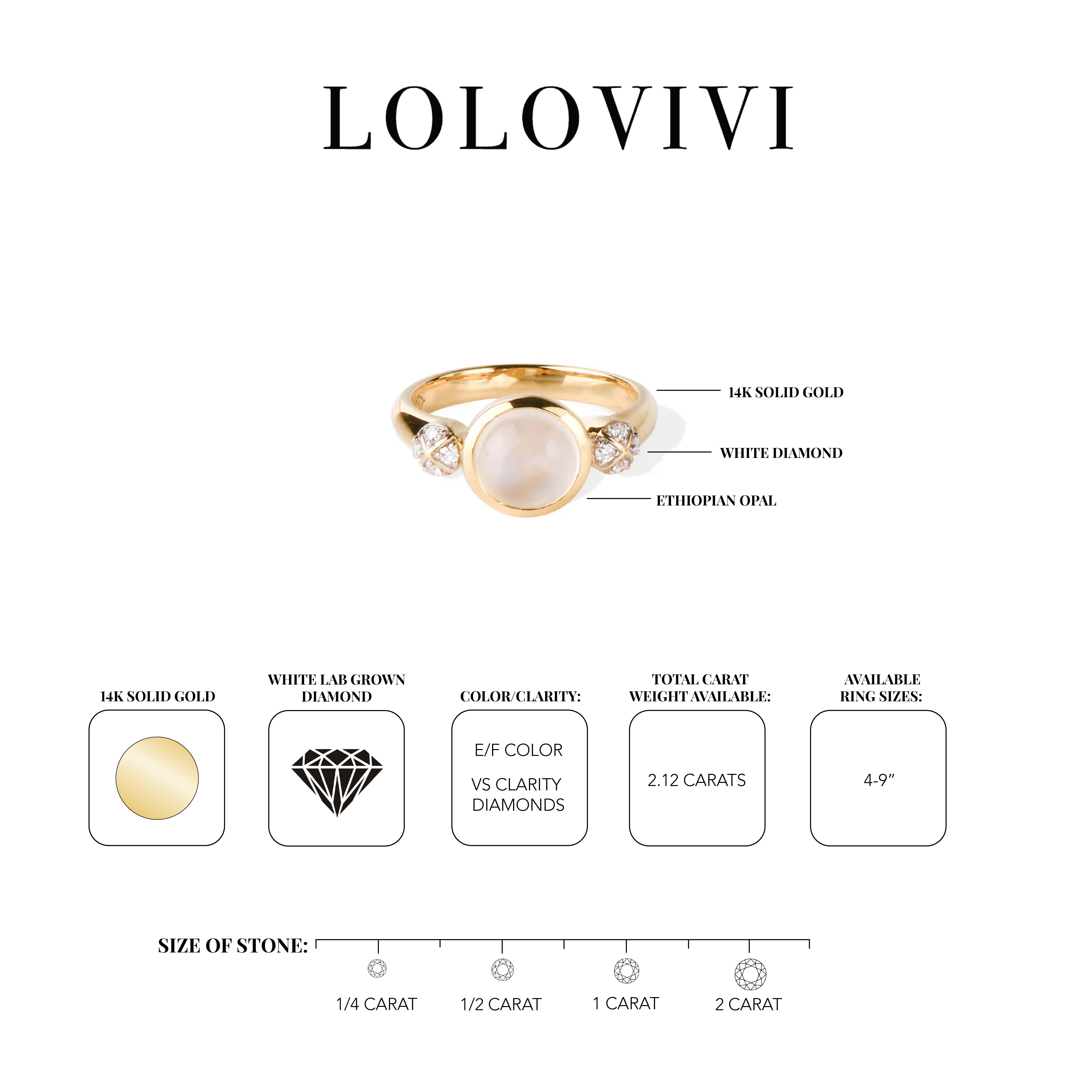 14K solid gold ring with Ethiopian opal and white diamonds, elegant design.