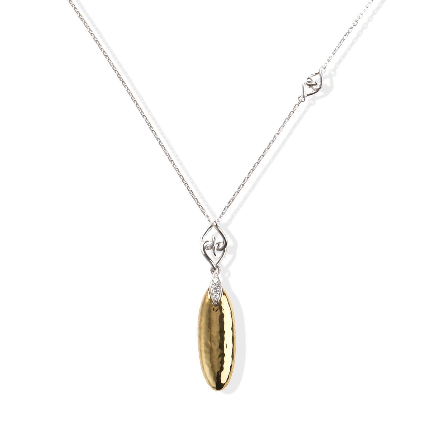 Teardrop Pendant Necklace | Teardrop Pendant with White Sapphires and Yellow Gold
