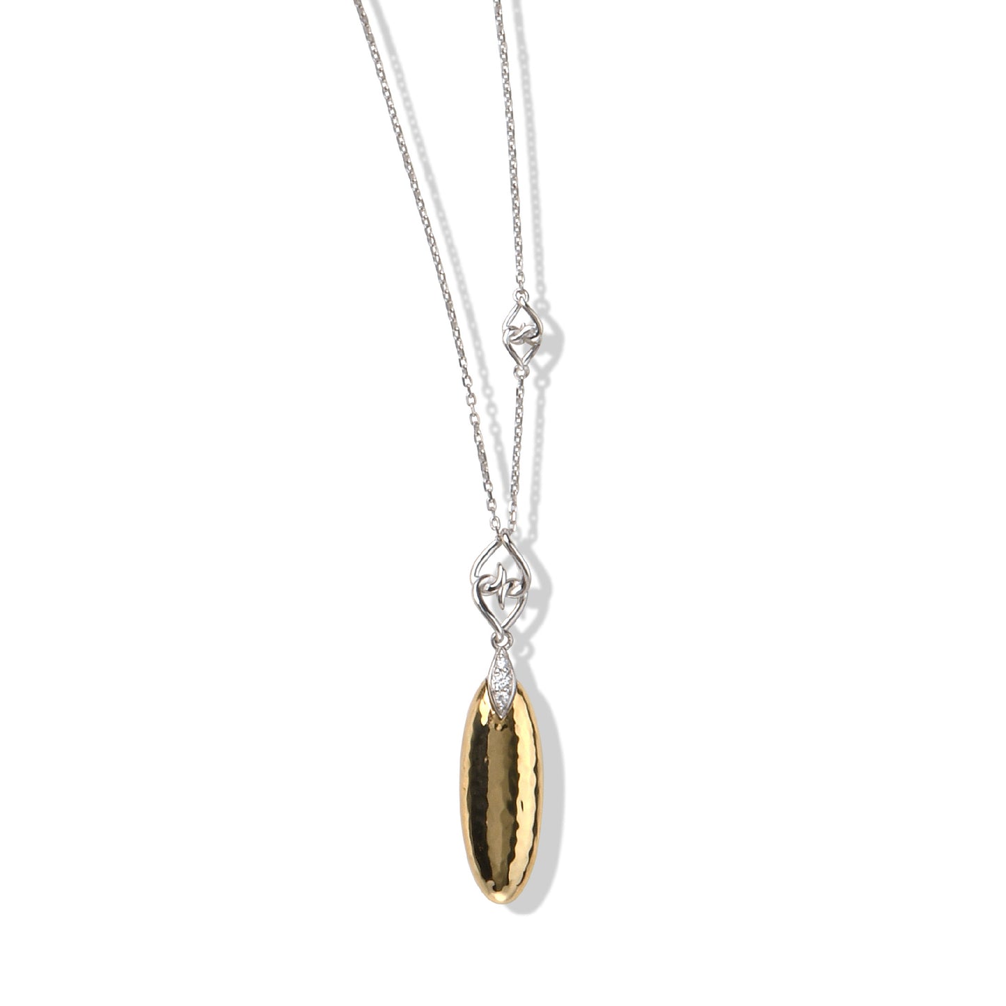 Teardrop Pendant Necklace | Teardrop Pendant with White Sapphires and Yellow Gold