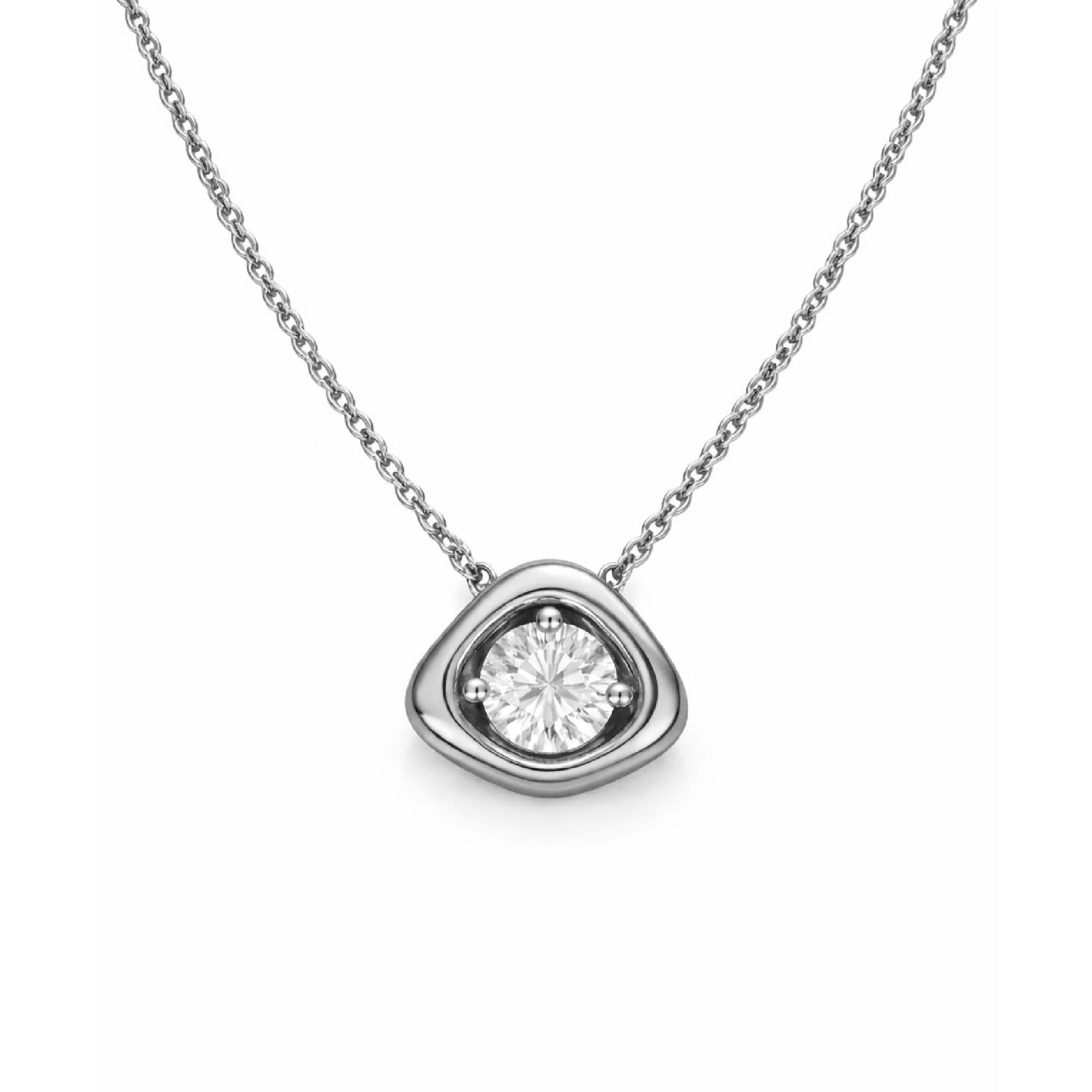 Diamond necklace with a silver chain on a white background