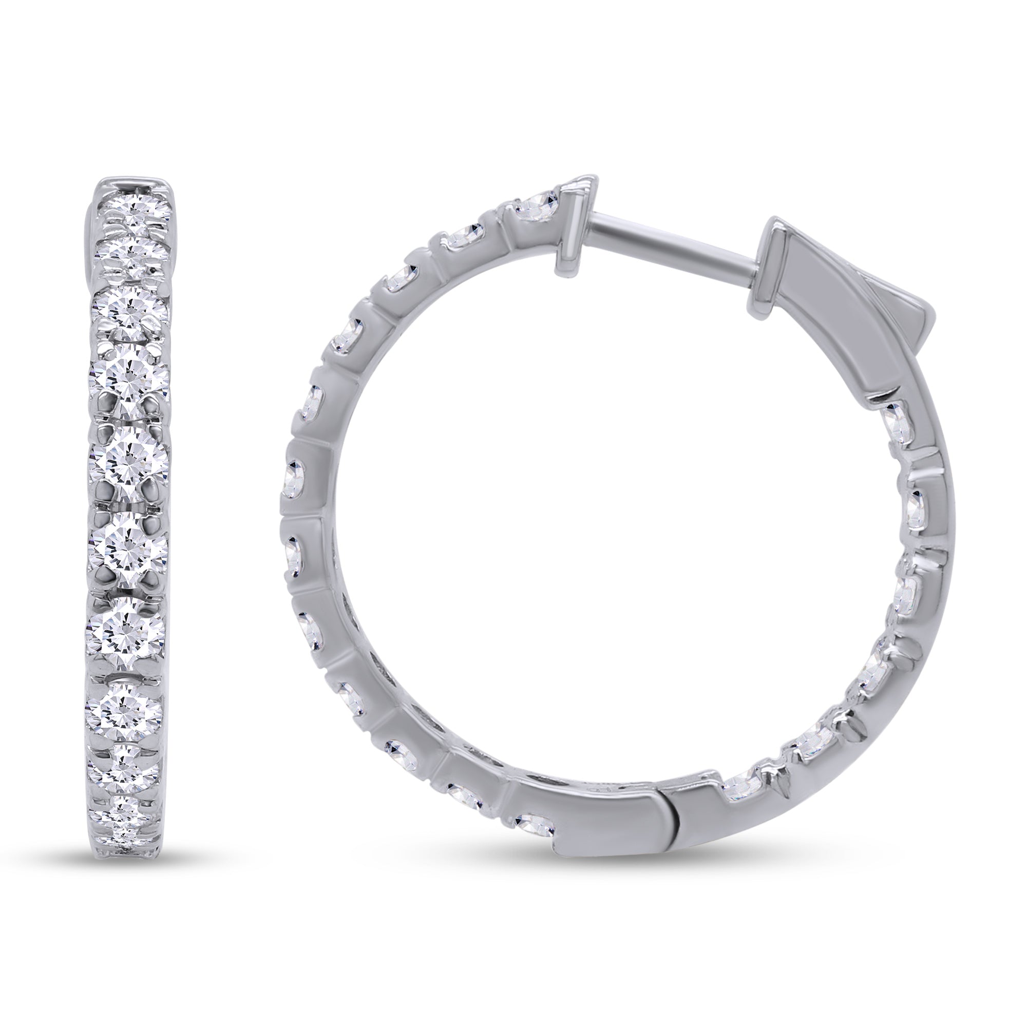 Diamond hoop earrings on a white background