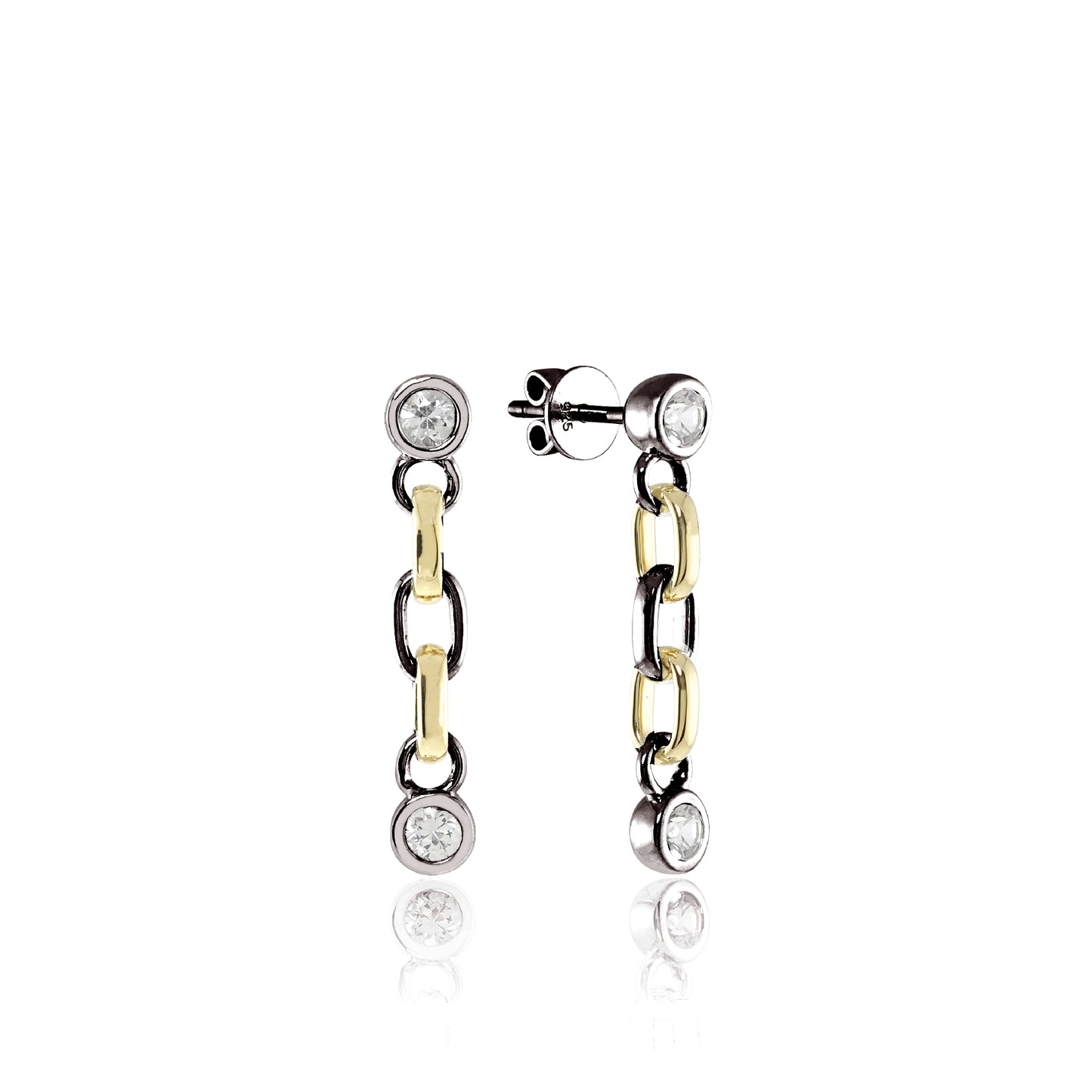 Silver Sapphire Earrings | Sterling Silver Black Platinum White Sapphire Short Chain Earrings