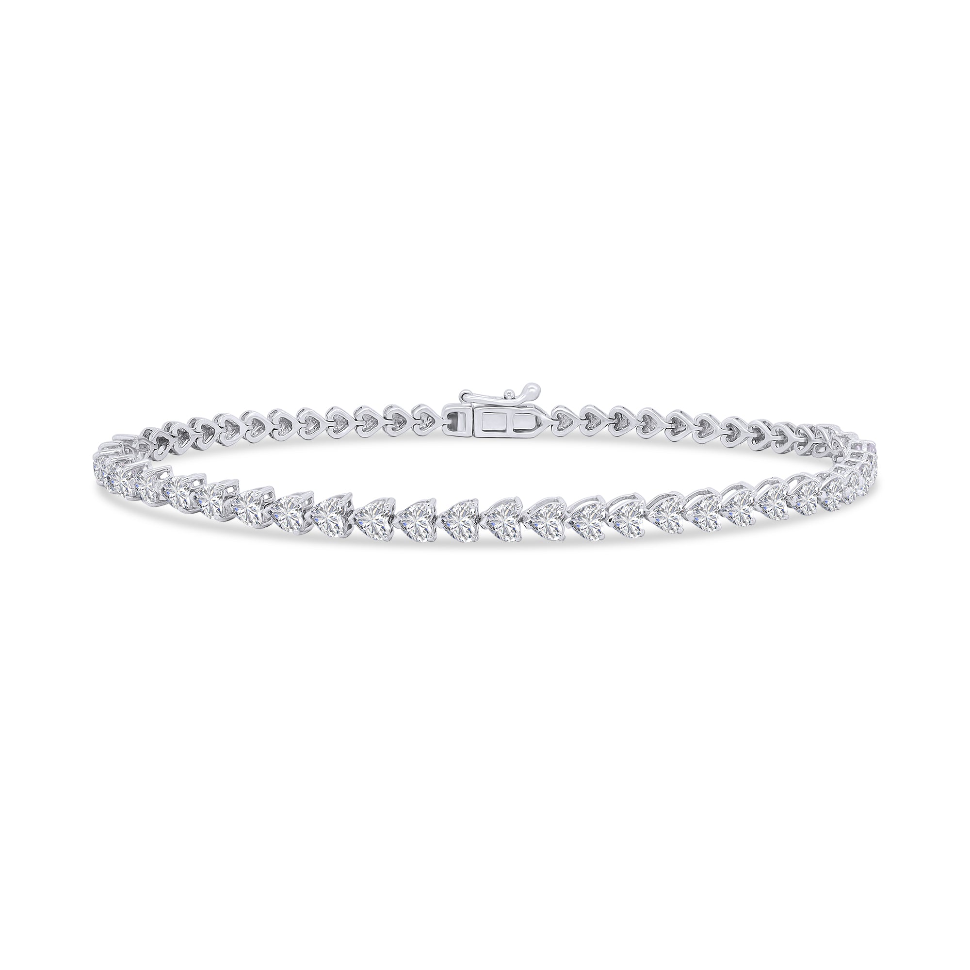 Silver bracelet with clear stones on a white background