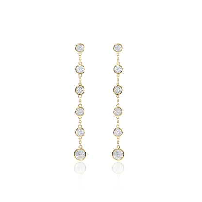 Solid Gold White Sapphire Long Swing Earrings