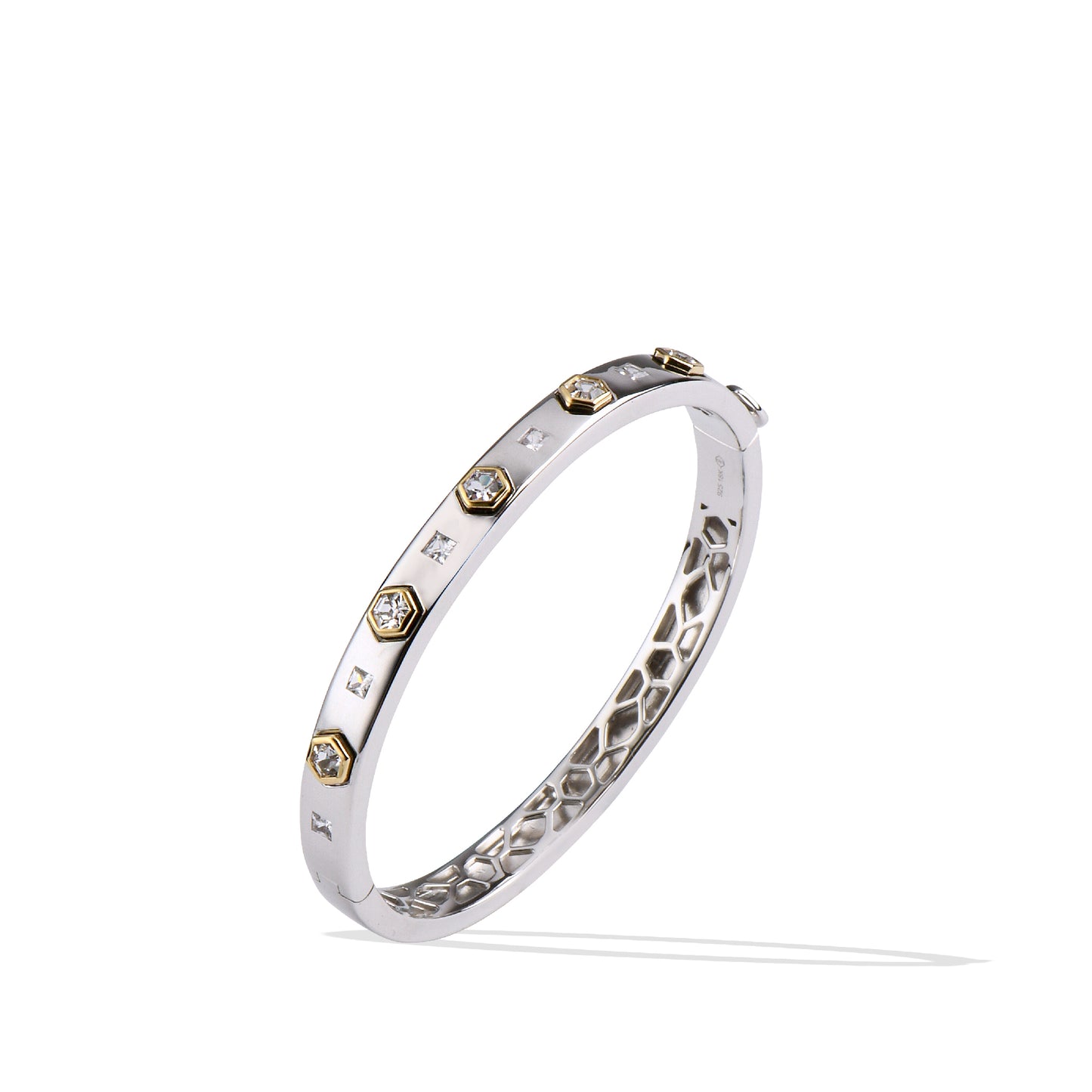 Sterling Silver 14K Solid Gold White Sapphire Modern Love Bangle Bracelet