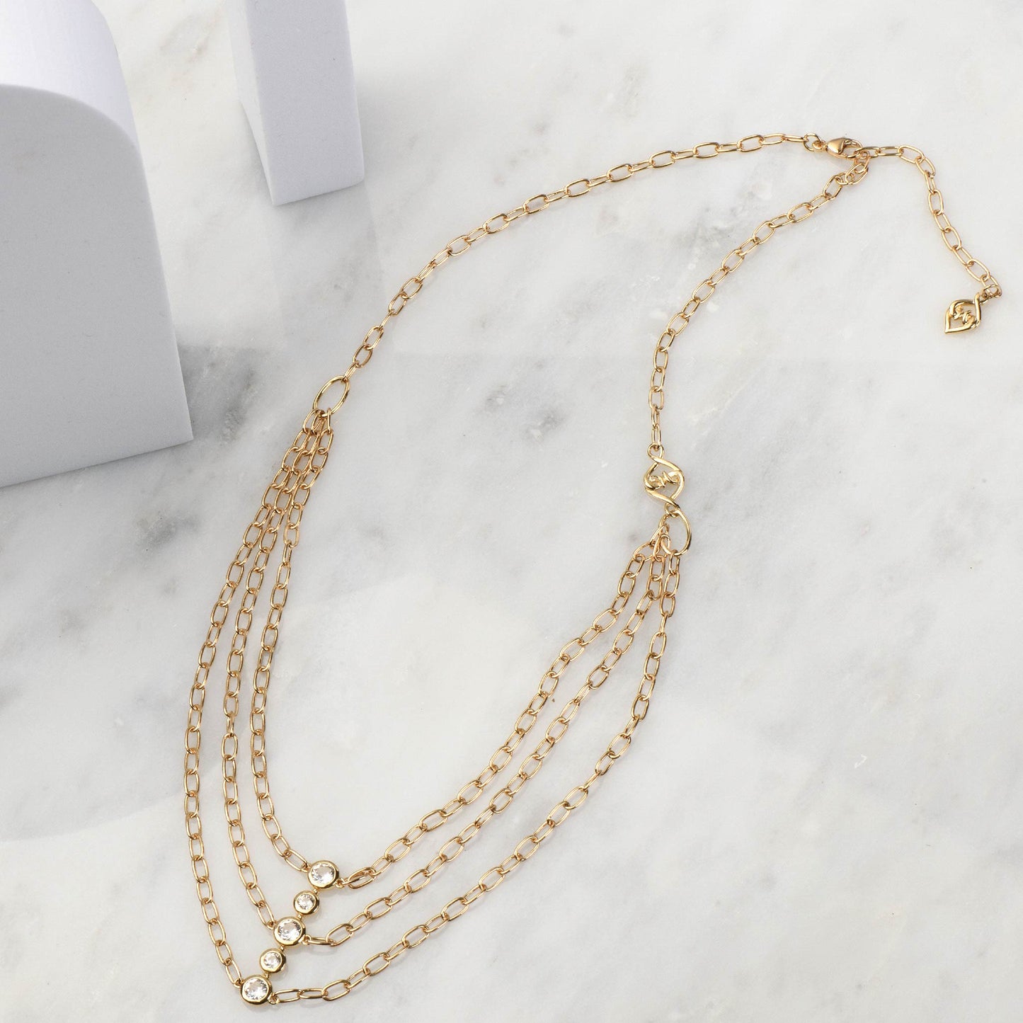 Gold Layered Necklace | White Sapphire Gold Bib Necklace