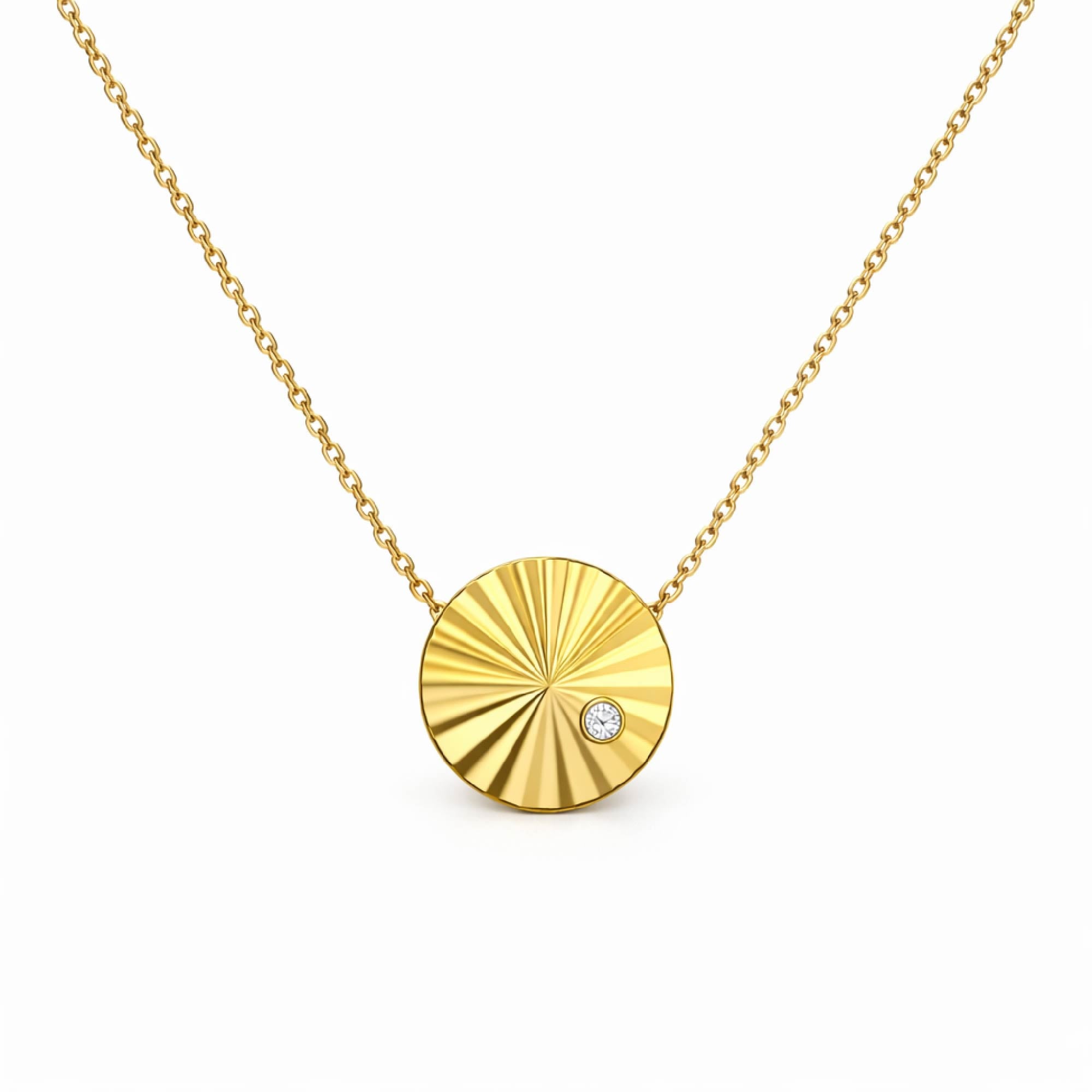 14k gold vermeil liv sunburst necklace with a single lab grown diamond