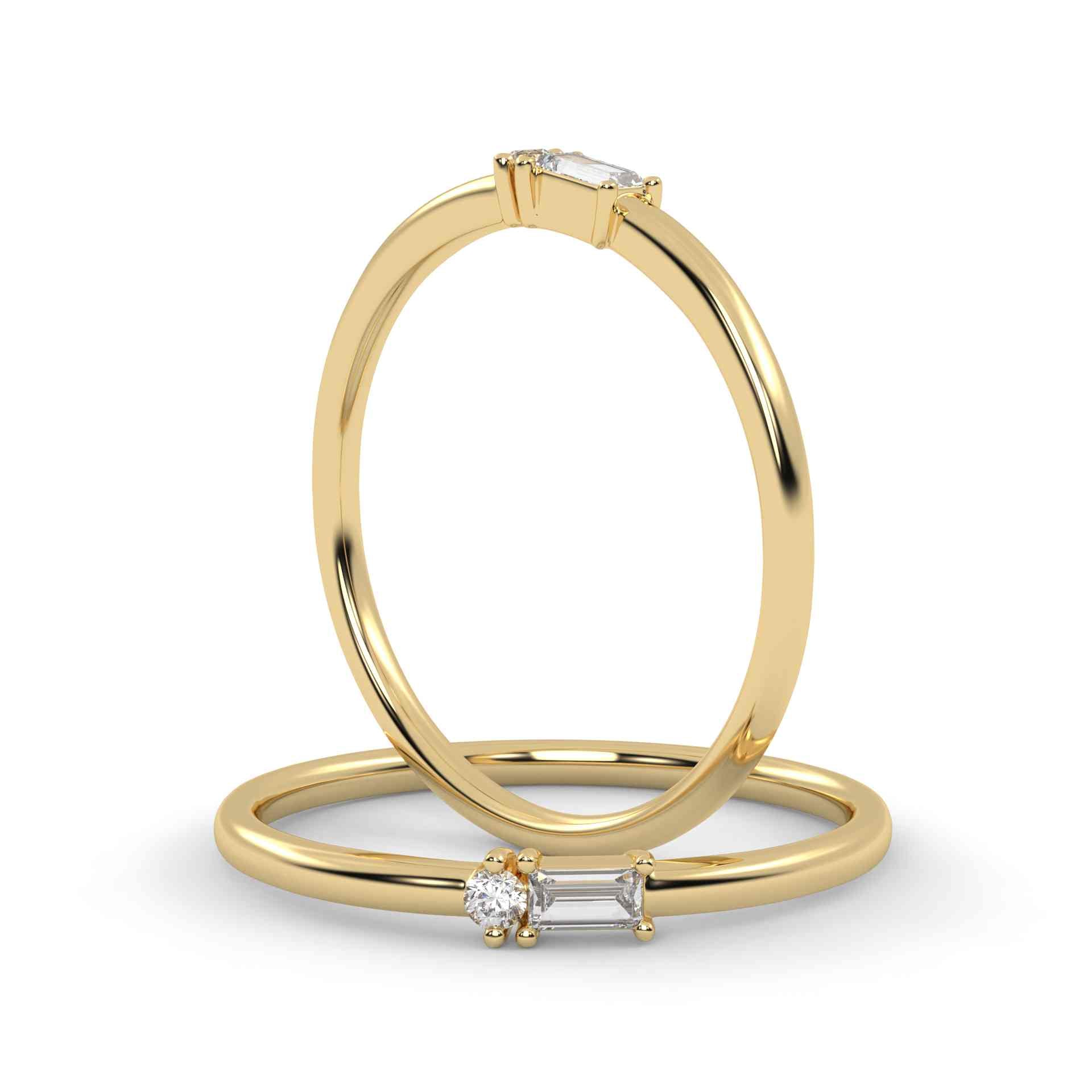 Two gold rings with diamond accents on a white background