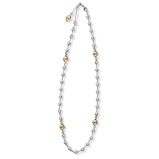 Sterling Silver Solid Gold White Sapphire Woven Hearts Necklace