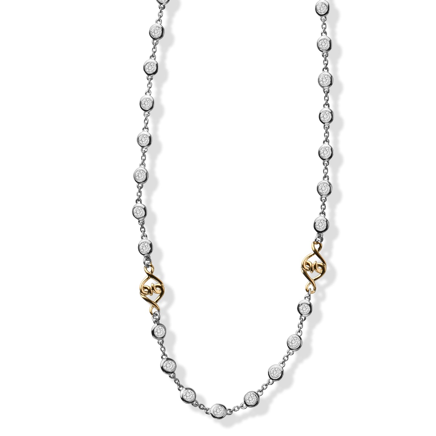 Sterling Silver Solid Gold White Sapphire Woven Hearts Necklace