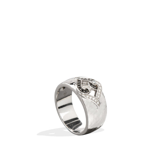 Sterling Silver White & Black Sapphire Hammered Band Ring
