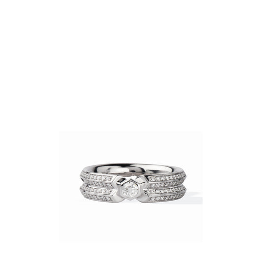 Sterling Silver Natural White Diamond Four Row Band Ring