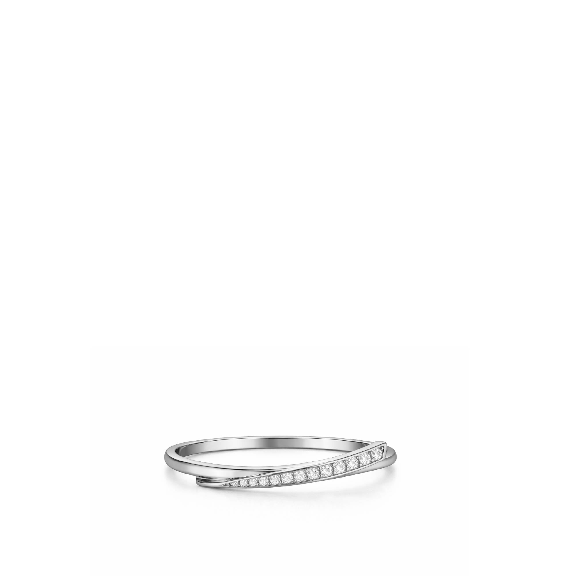 Silver ring with small diamonds on a white background