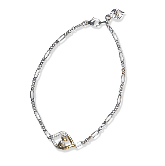 Solid Gold Sterling Silver White Sapphire Link Bracelet