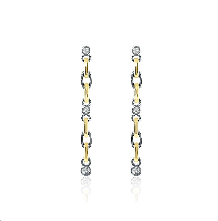 Black Platinum and Gold White Sapphire Earrings | Lolovivi
