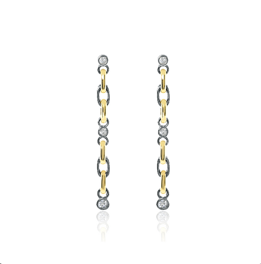 Solid Gold and Black Silver White Sapphire Long Line Earrings