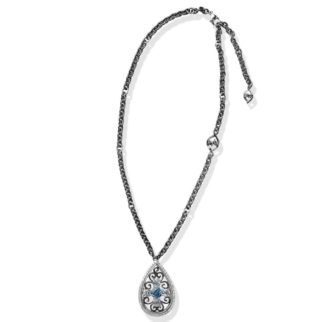 Sterling Silver and Black Silver Blue Topaz Modern Renaissance Necklace