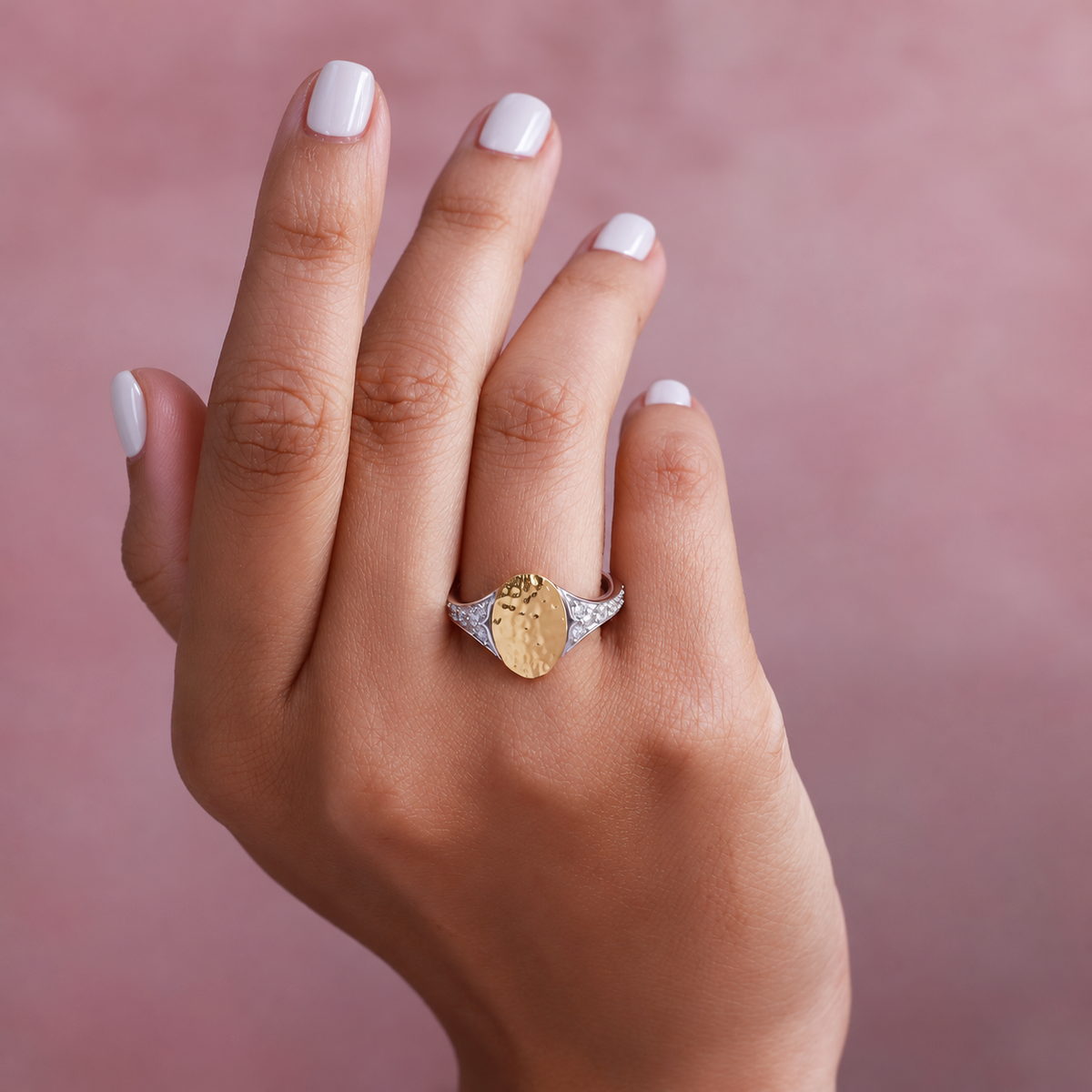 The Asher hammered with gold vermeil and sterling silver with lab grown diamonds