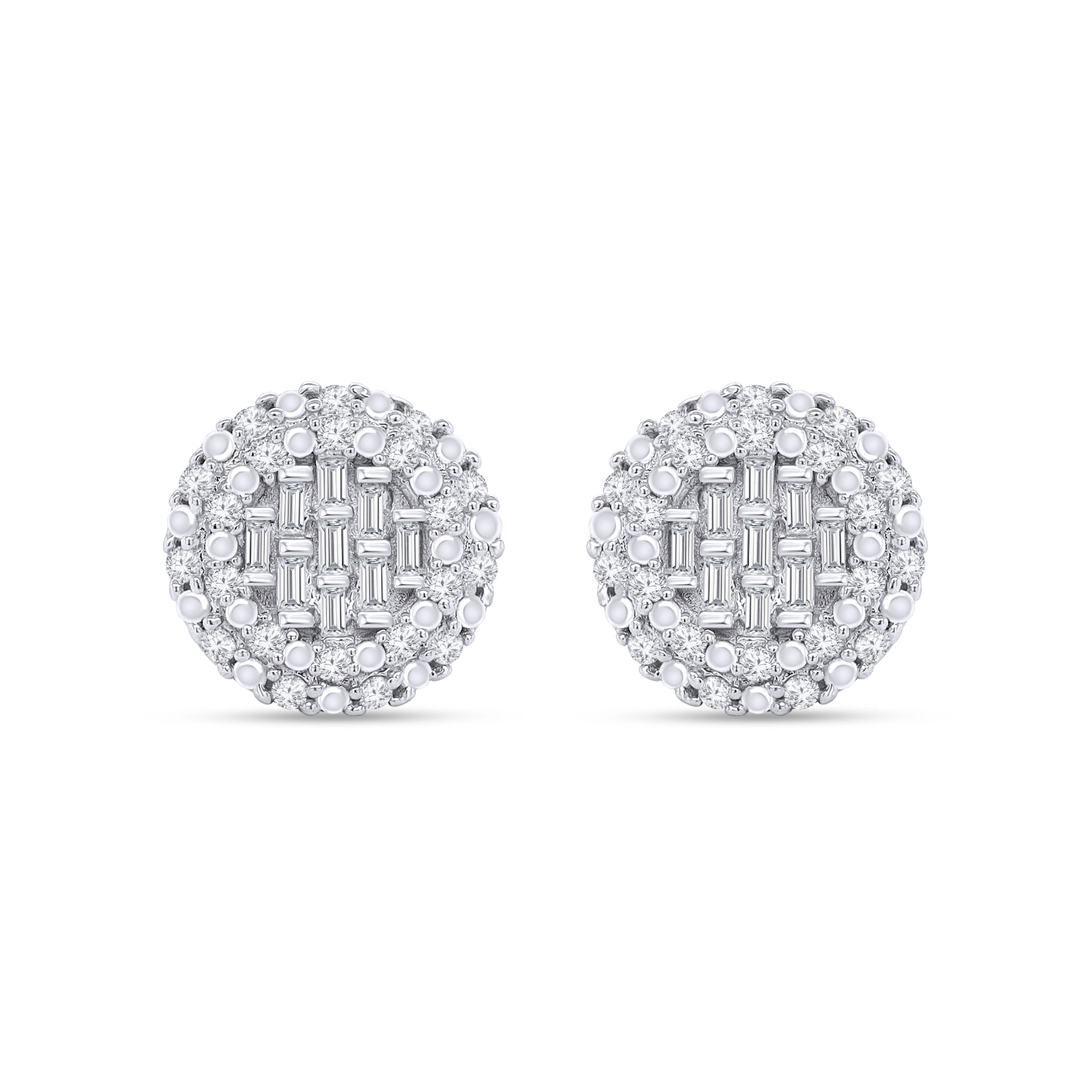 Pair of diamond earrings on a white background