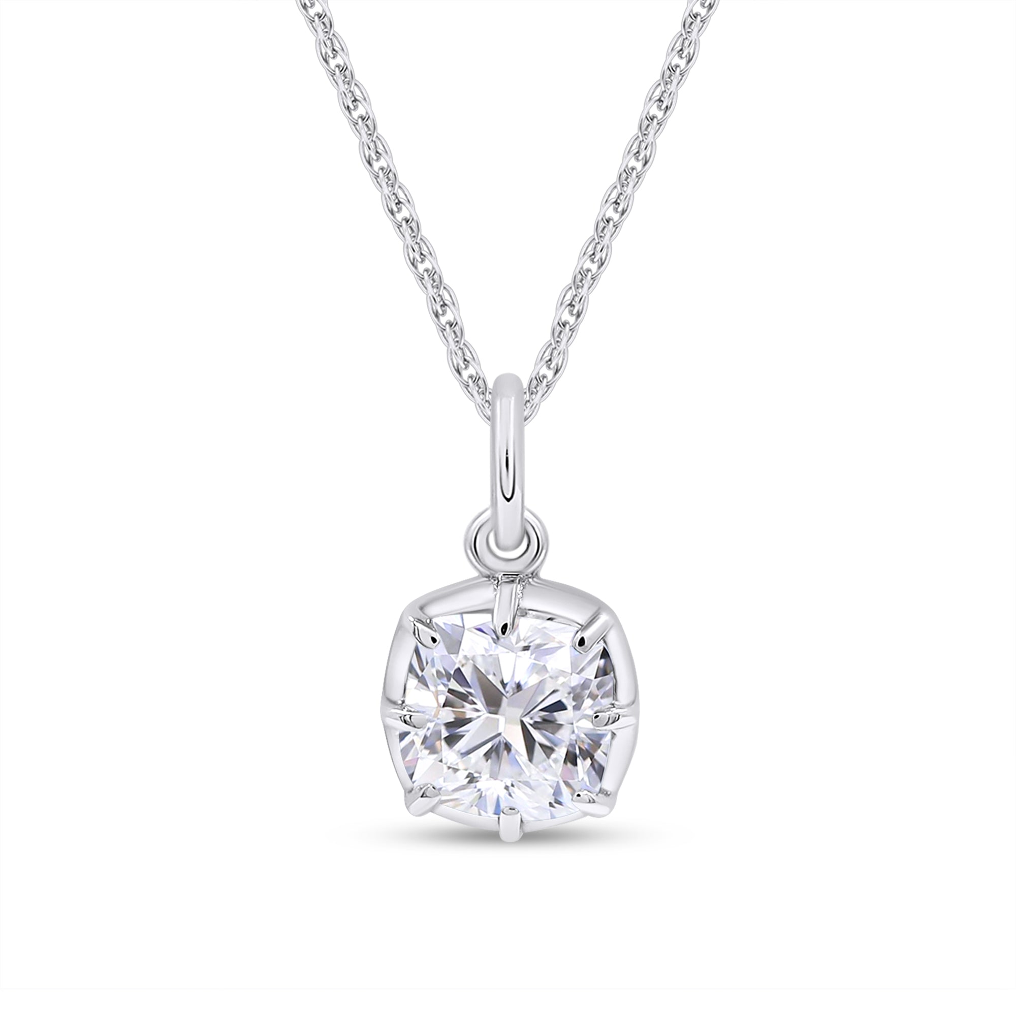 Diamond pendant necklace on a white background