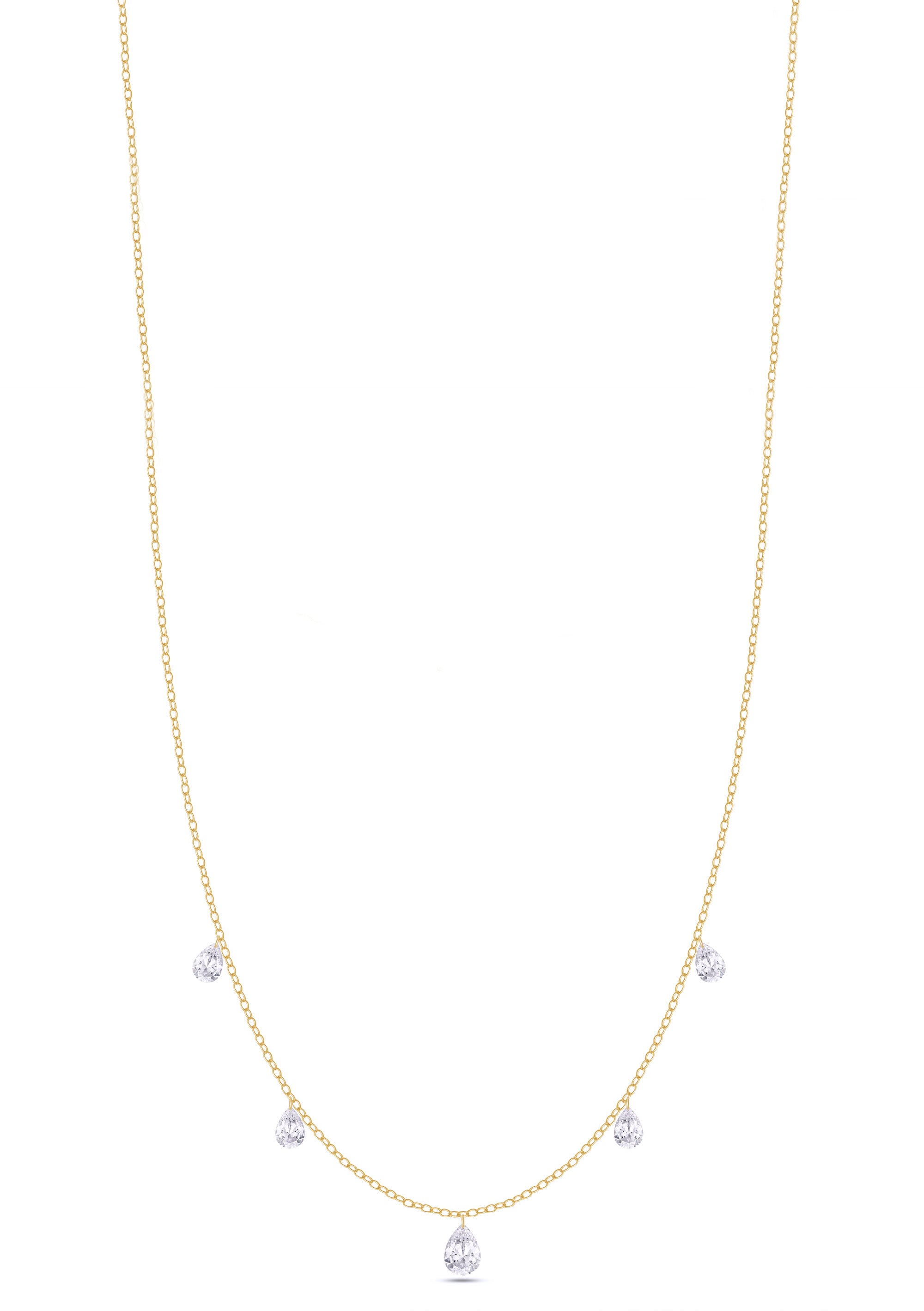Gold necklace with small diamonds on a white background