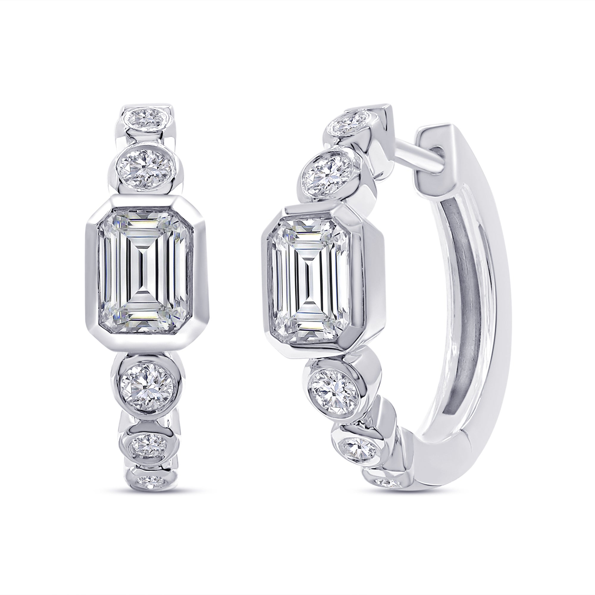 Diamond hoop earrings on a white background