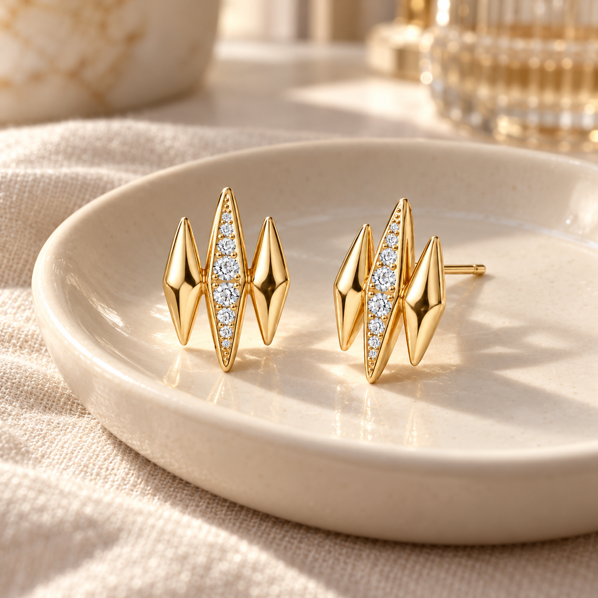 The FInley Stud Earrings with Lab Grown Diamonds on a plate