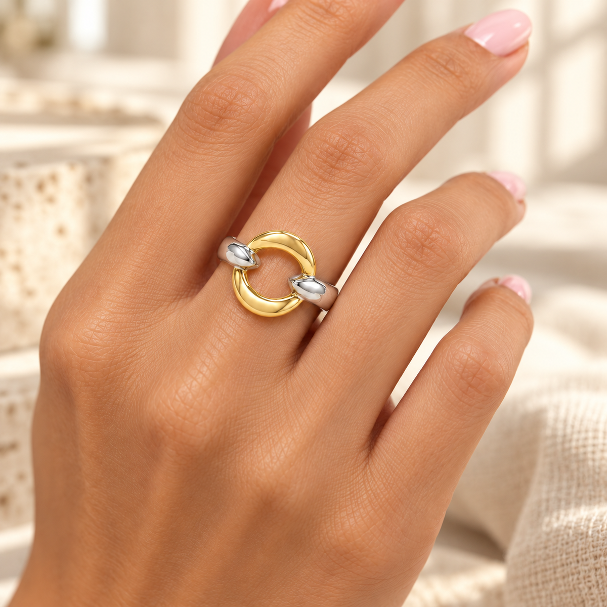 The Tova 14k gold vermeil with lab diamonds on a models hand