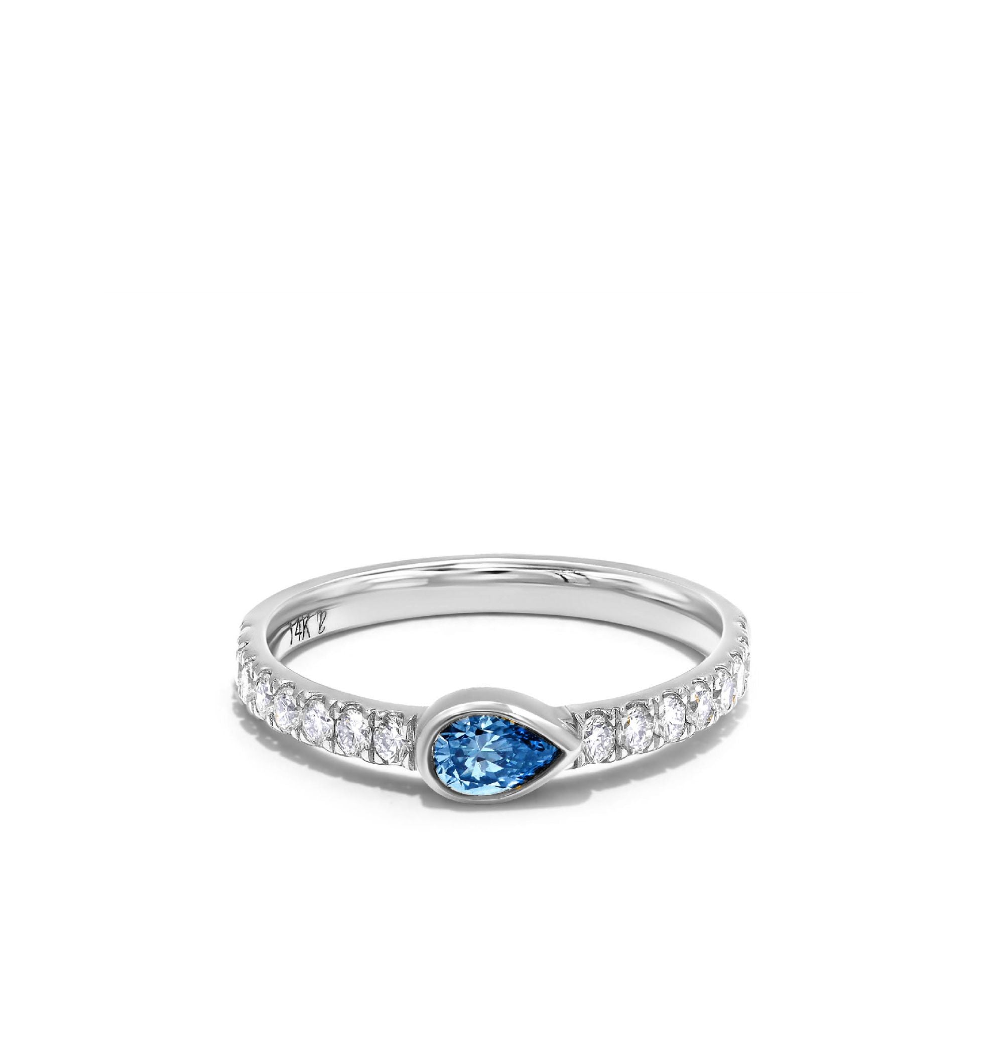 The Dana Ring – 14K White Gold & Blue Lab-Grown Diamond