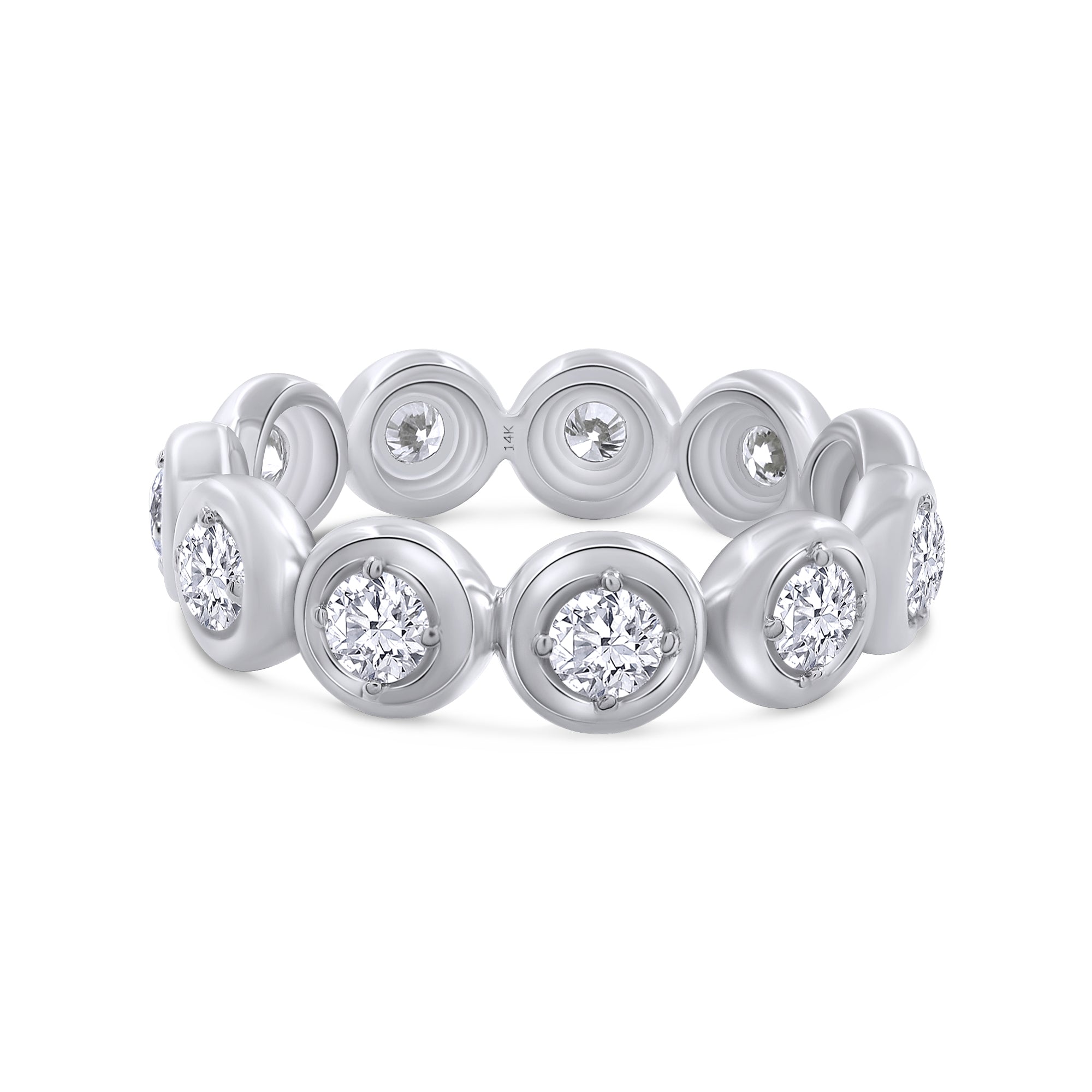 Silver ring with diamond stones on a white background
