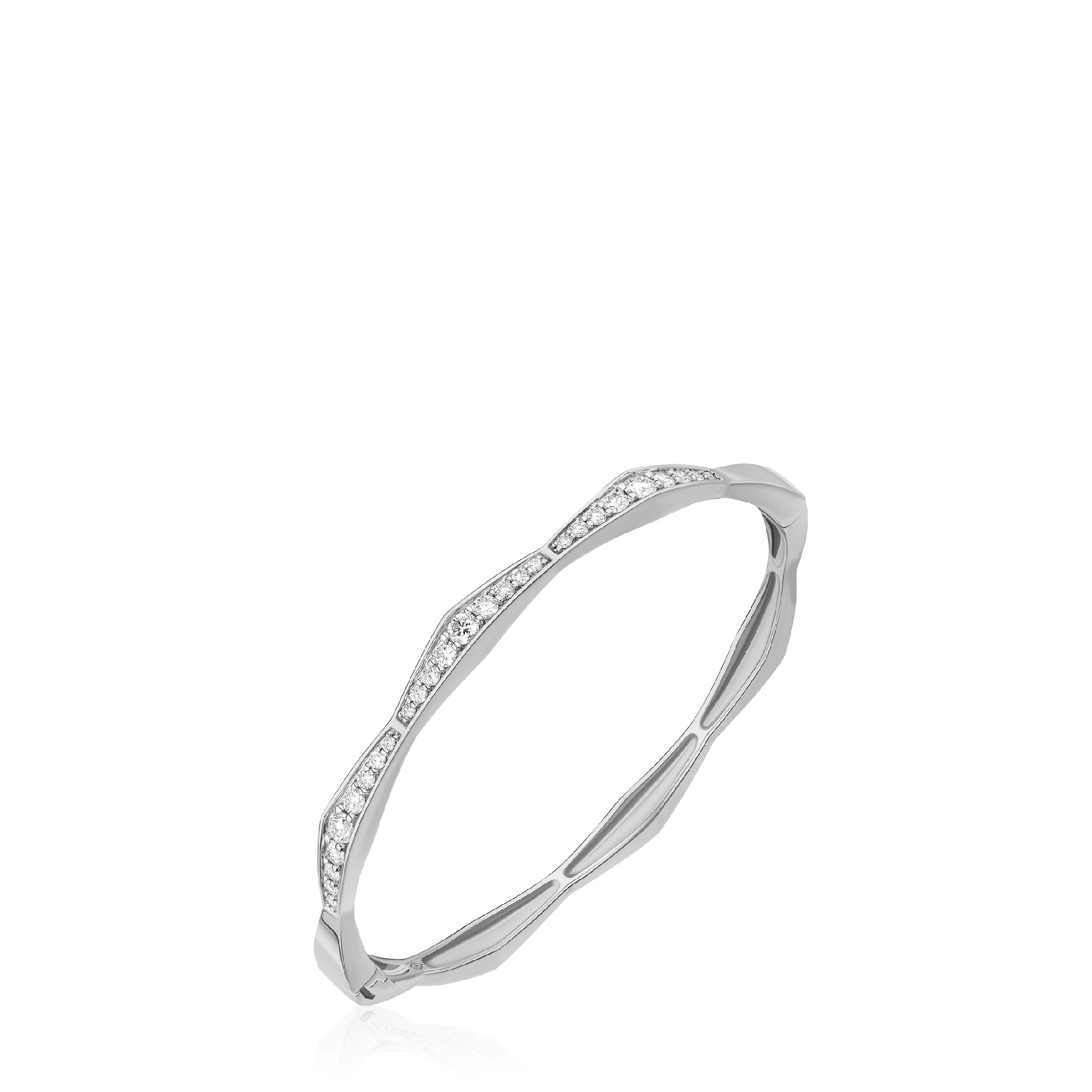 14K gold bangle bracelet with diamonds, featuring a wavy design and elegant style.