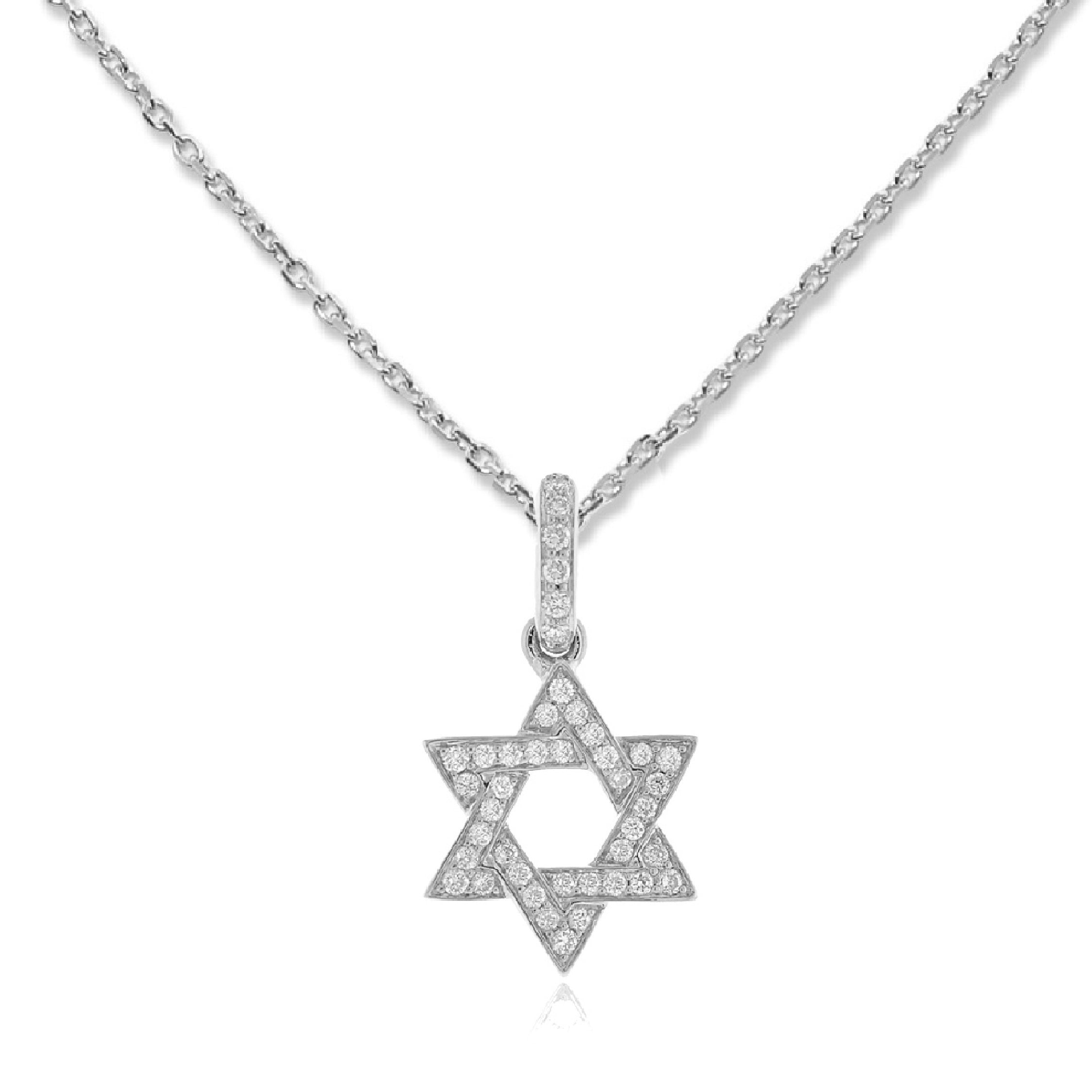 14K gold Star of David necklace with diamonds on a delicate chain.