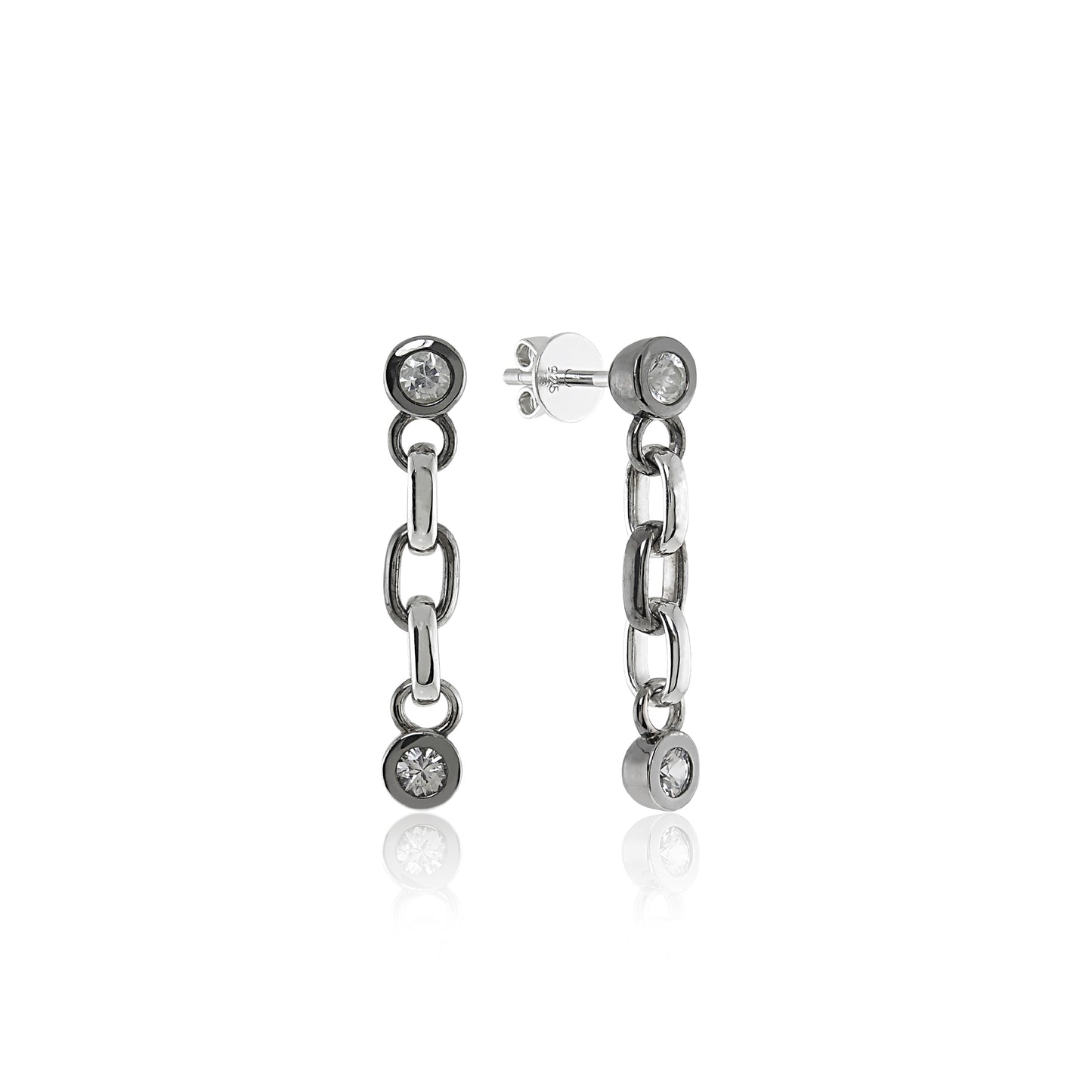Chain Earrings Silver | Black Platinum Sterling Silver White Sapphire Earrings