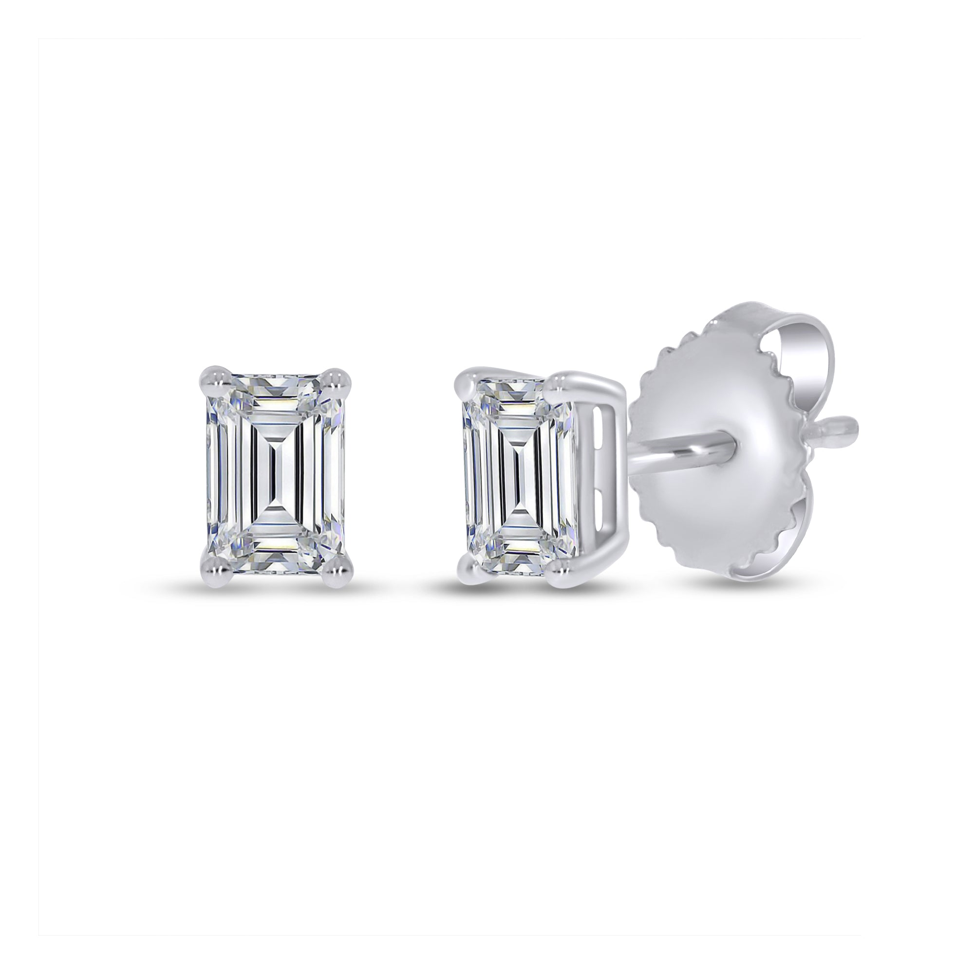 Pair of diamond stud earrings on a white background