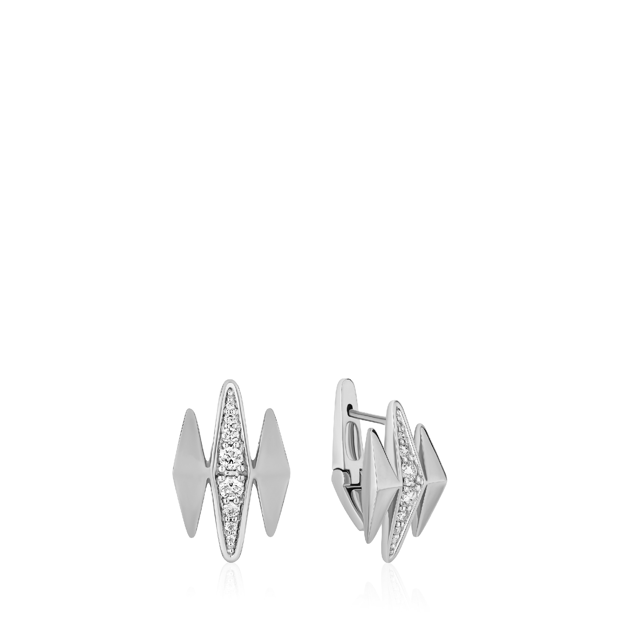 14K solid gold earrings with geometric diamond accents in a modern design.