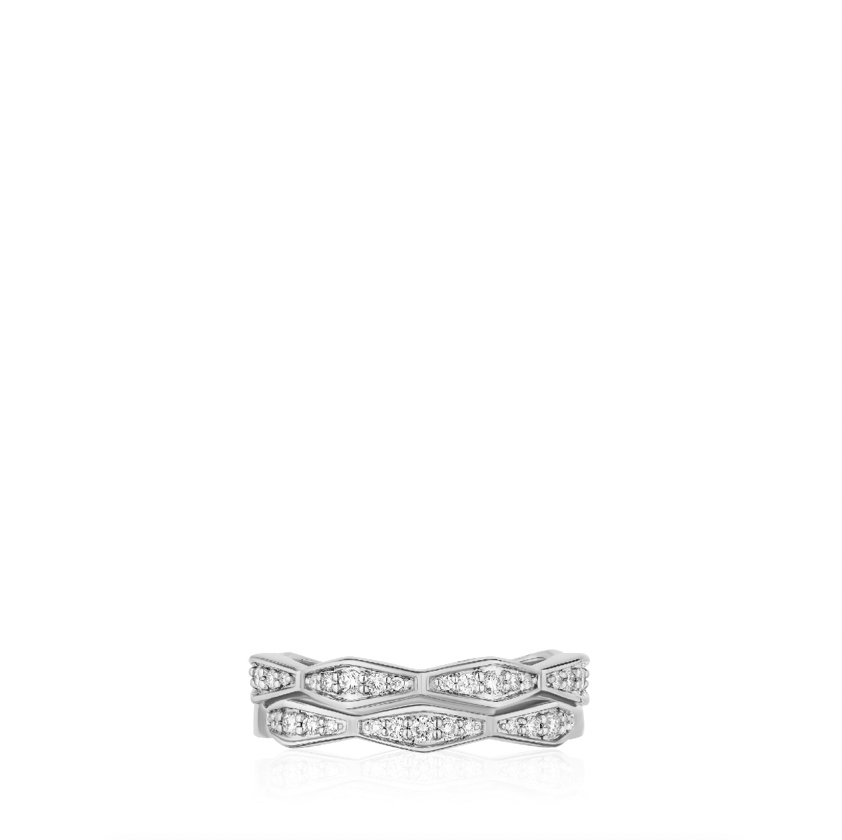 14K solid gold ring with lab-grown white diamonds in a double stack design.