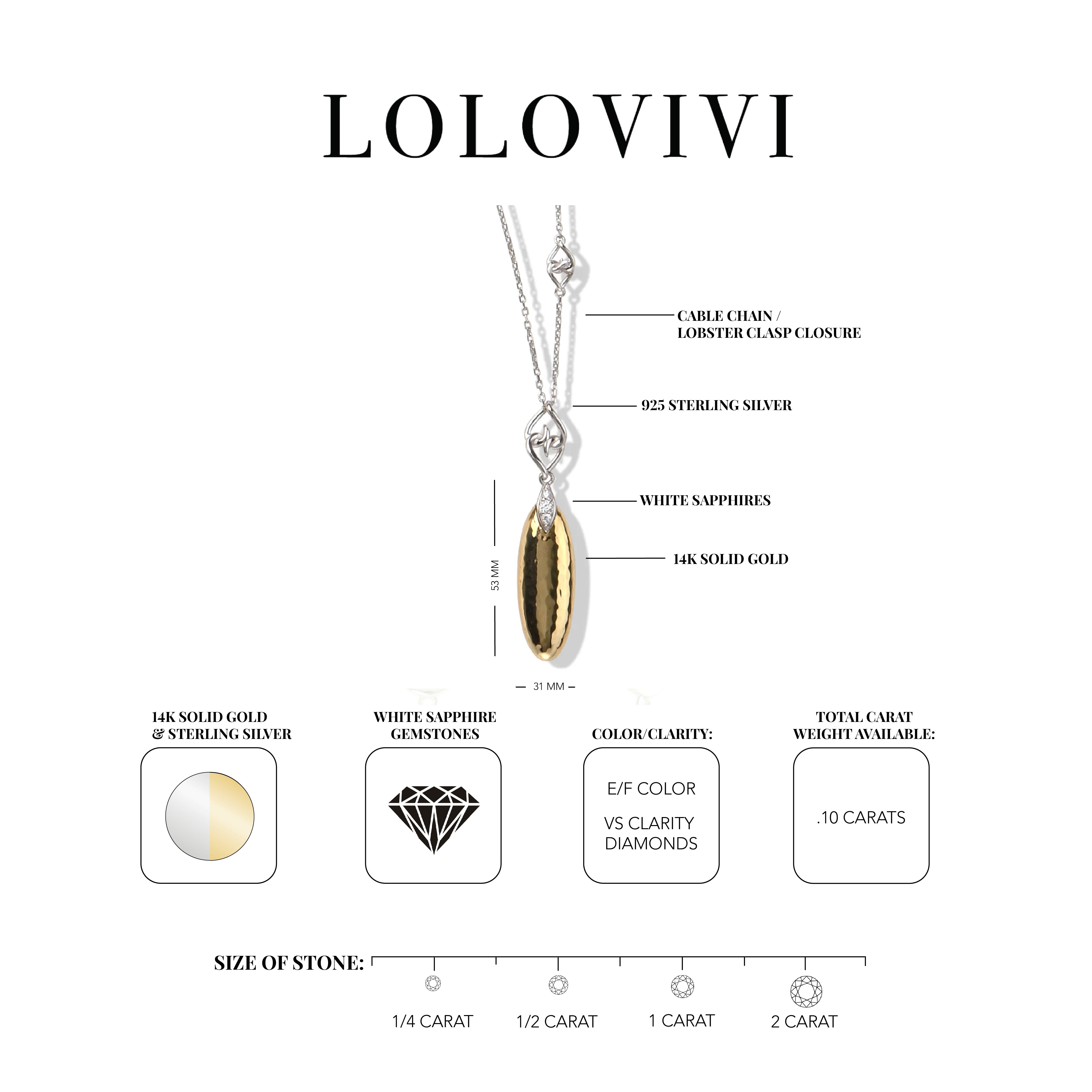 Sterling silver and 14K gold pendant necklace with white sapphires, featuring a teardrop design.