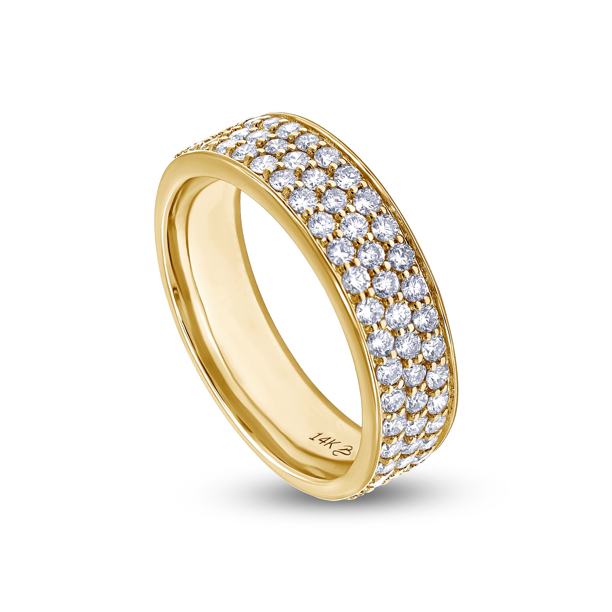 solid gold diamond single wedding band on white background