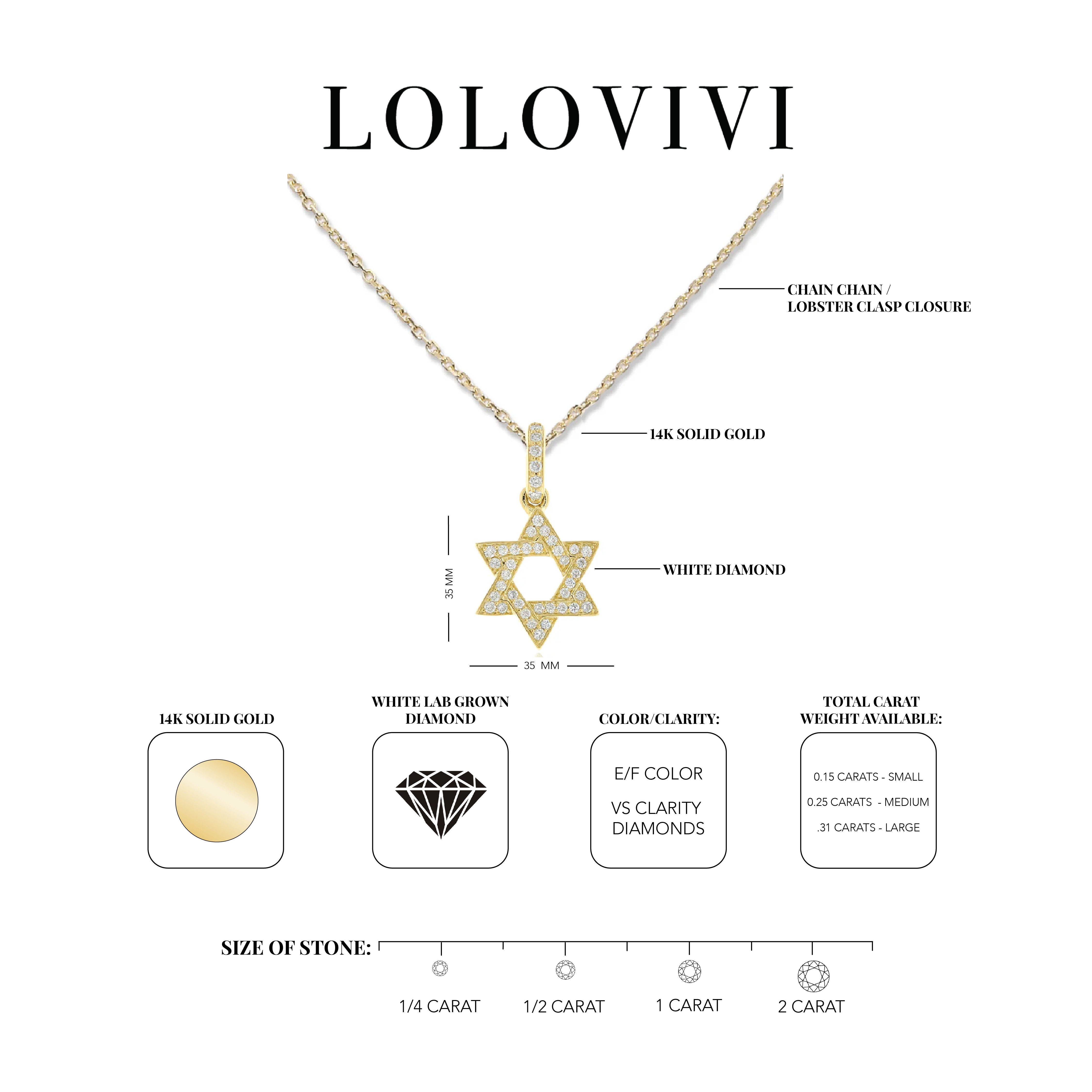 14K gold Star of David necklace with white diamonds on a chain.