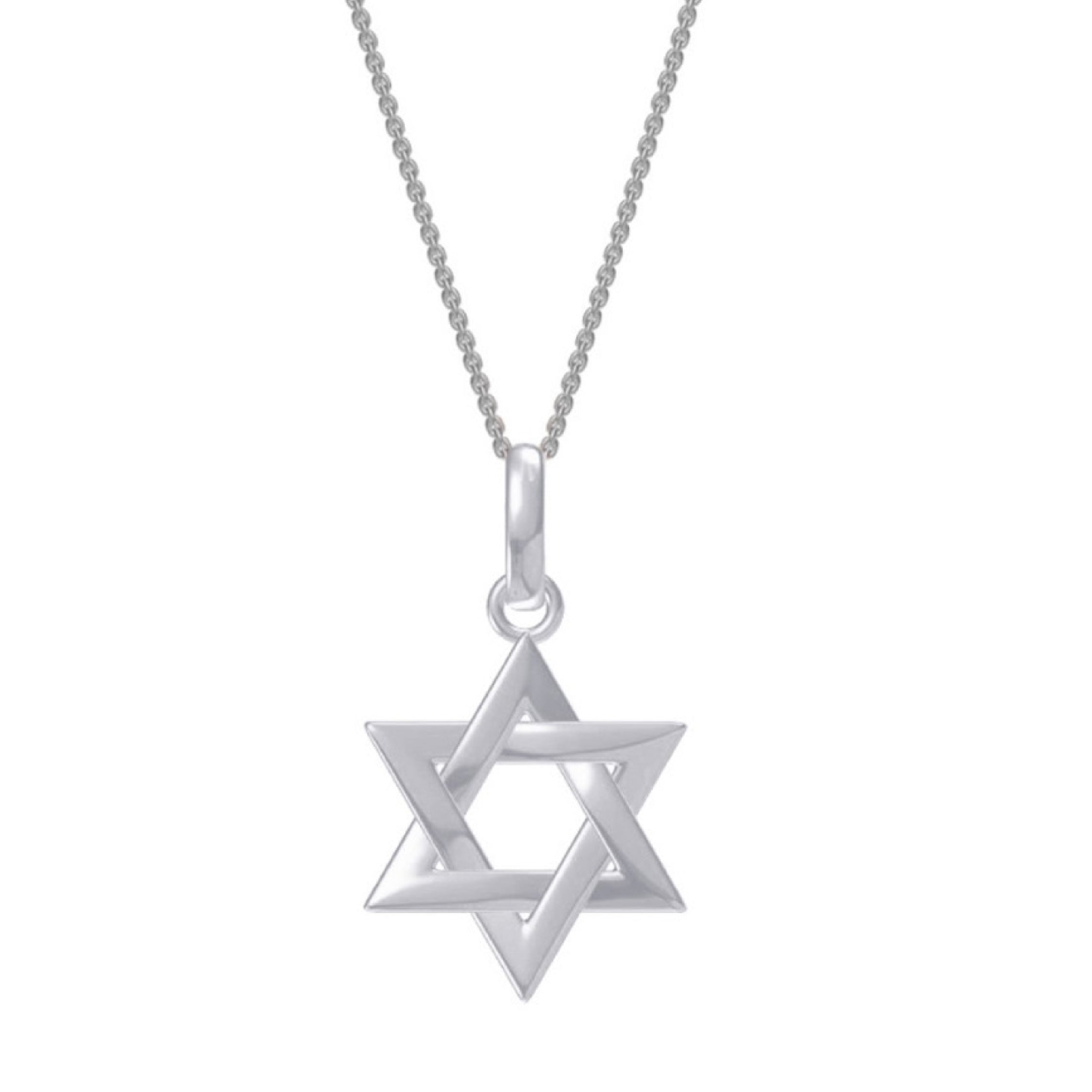 14K gold Star of David necklace with a delicate chain and interlocking star design.