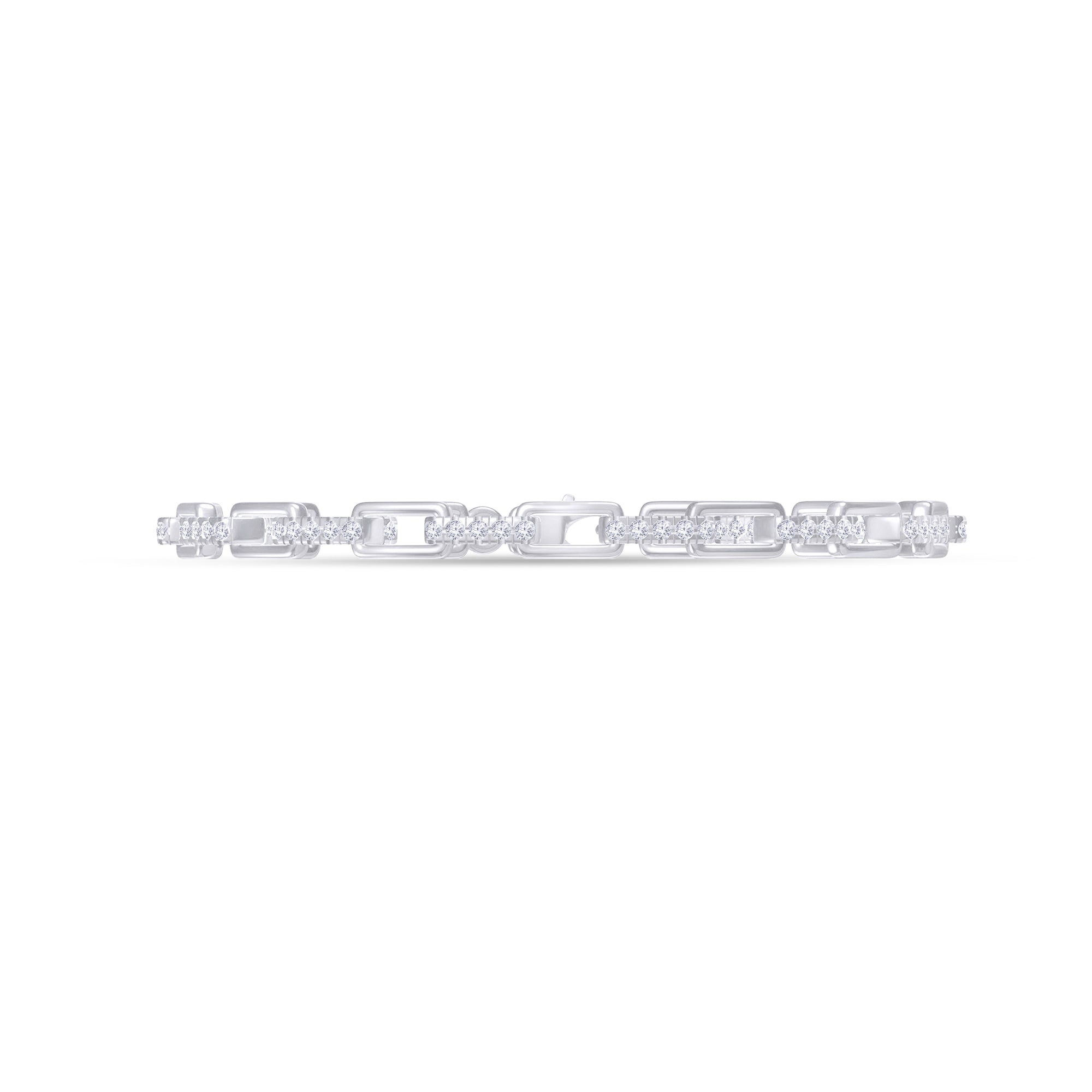 Silver bracelet with clear stones on a white background